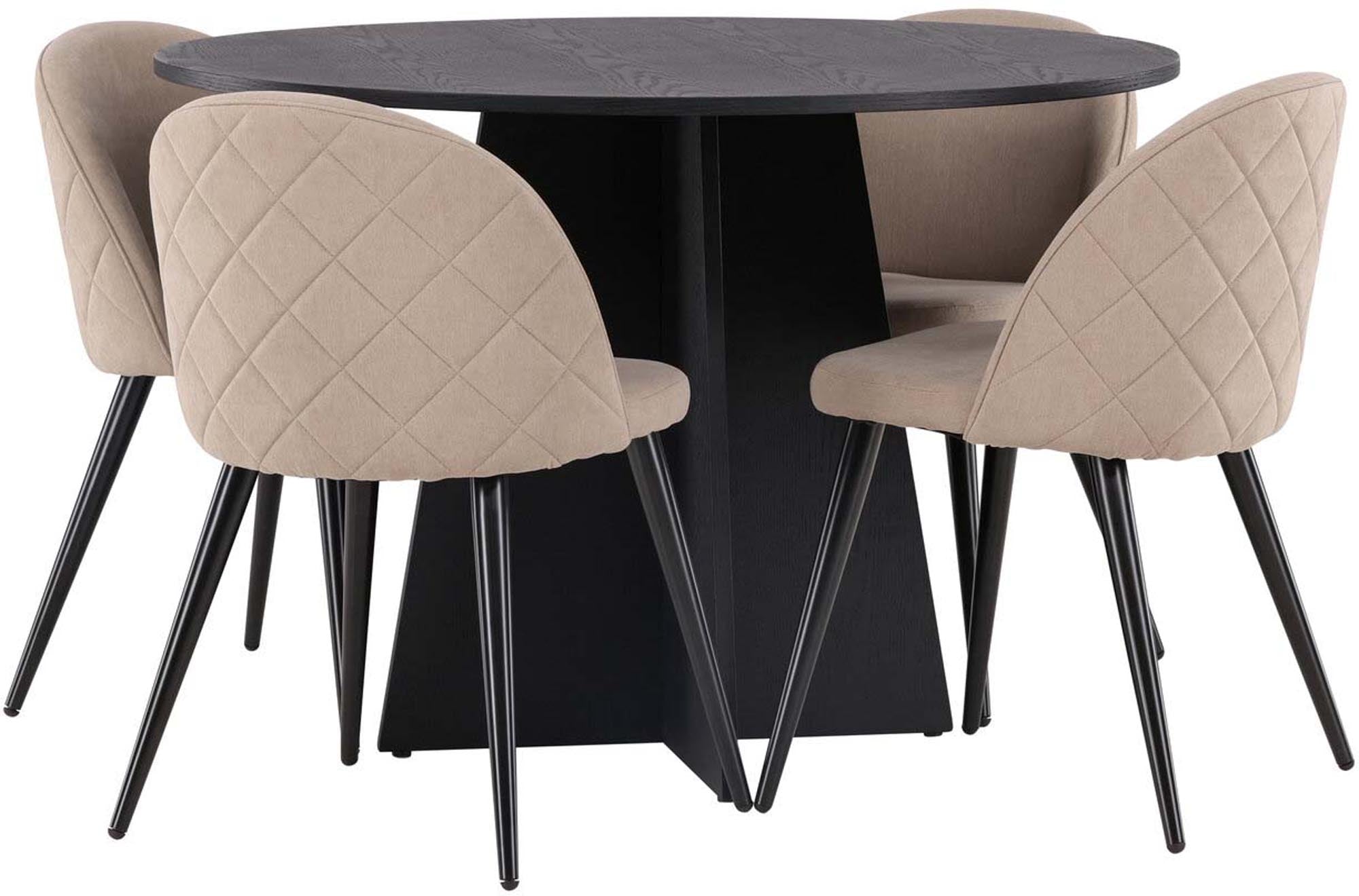 Stilvolles Bootcut Esszimmerset mit runden Tisch und bequemen Velvet-Stühlen, ideal für moderne Esszimmer und gesellige Zusammenkünfte.