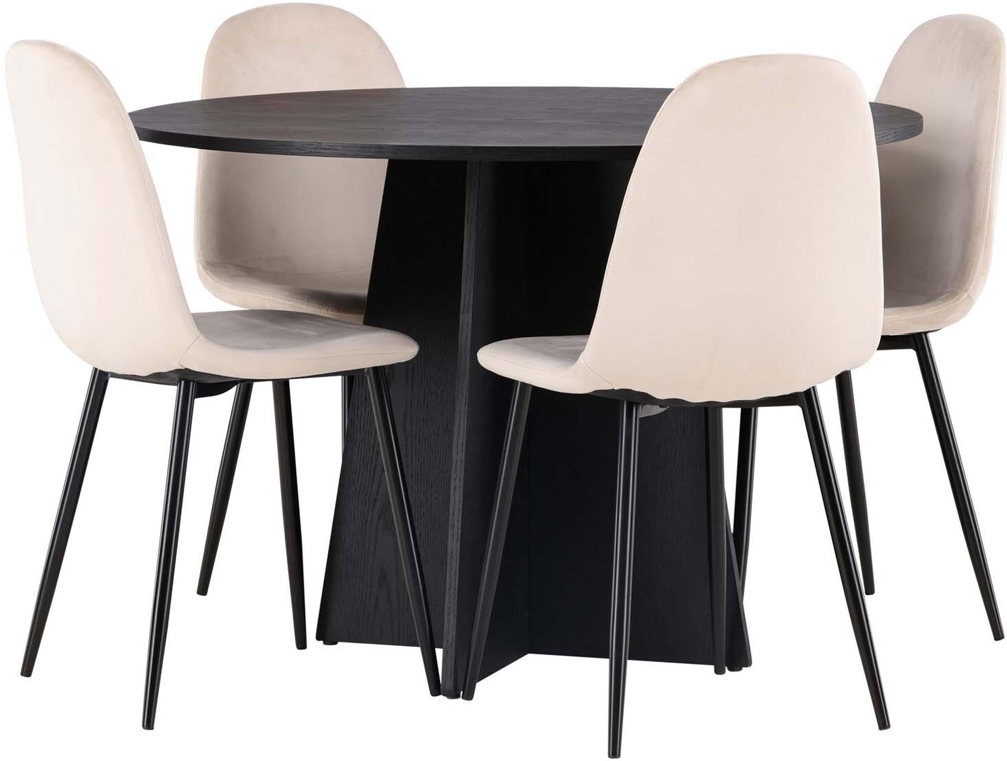 Stilvolles Bootcut Esszimmerset mit runden Tisch (⌀110cm) und 4 eleganten Polar Stühlen. Perfekt für moderne Esszimmer und gesellige Abende.