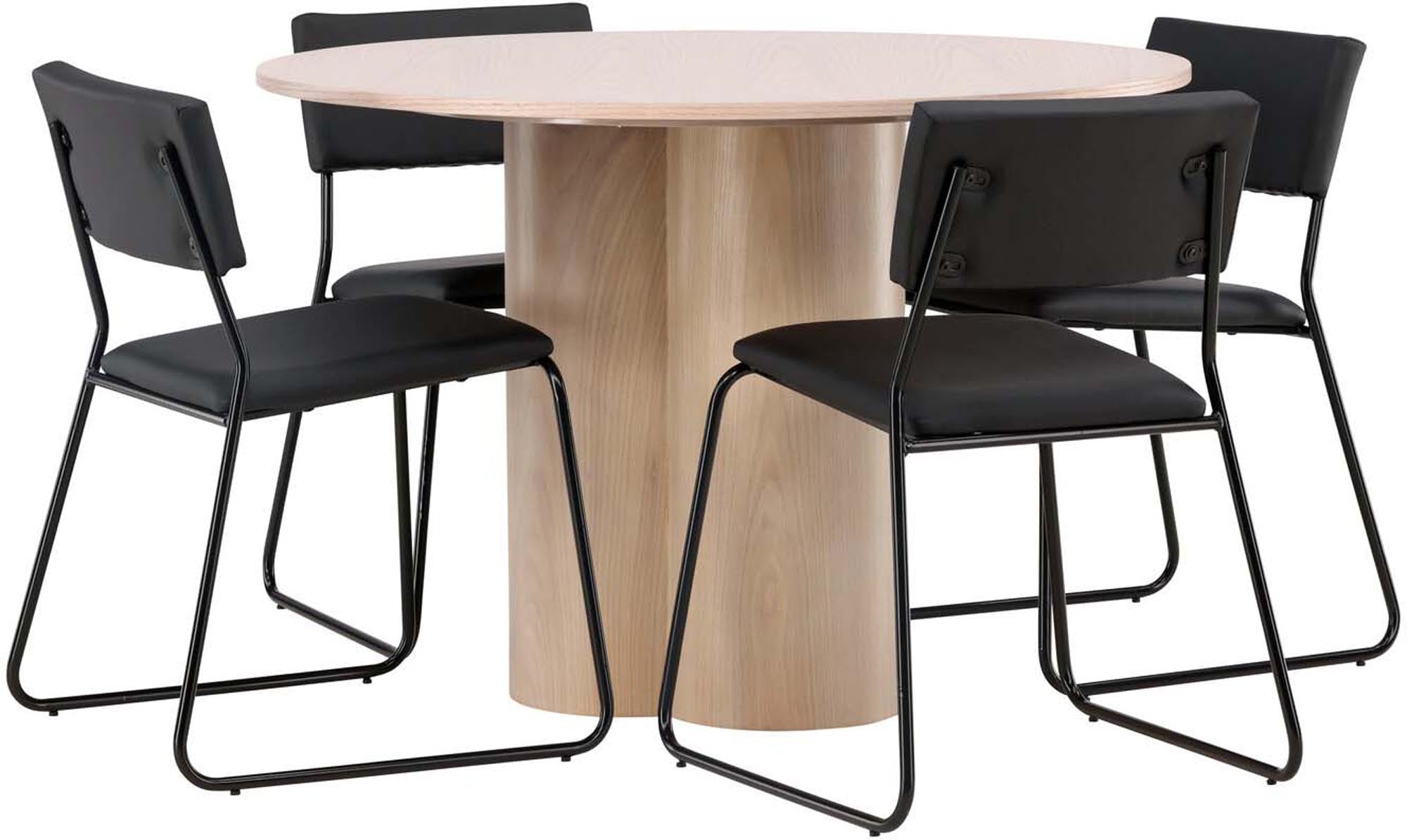Stilvolles Olivia Esszimmer Set mit Kenth Tisch (⌀110cm) und 4 eleganten Stühlen von Venture Home. Perfekt für modernes Wohnen!