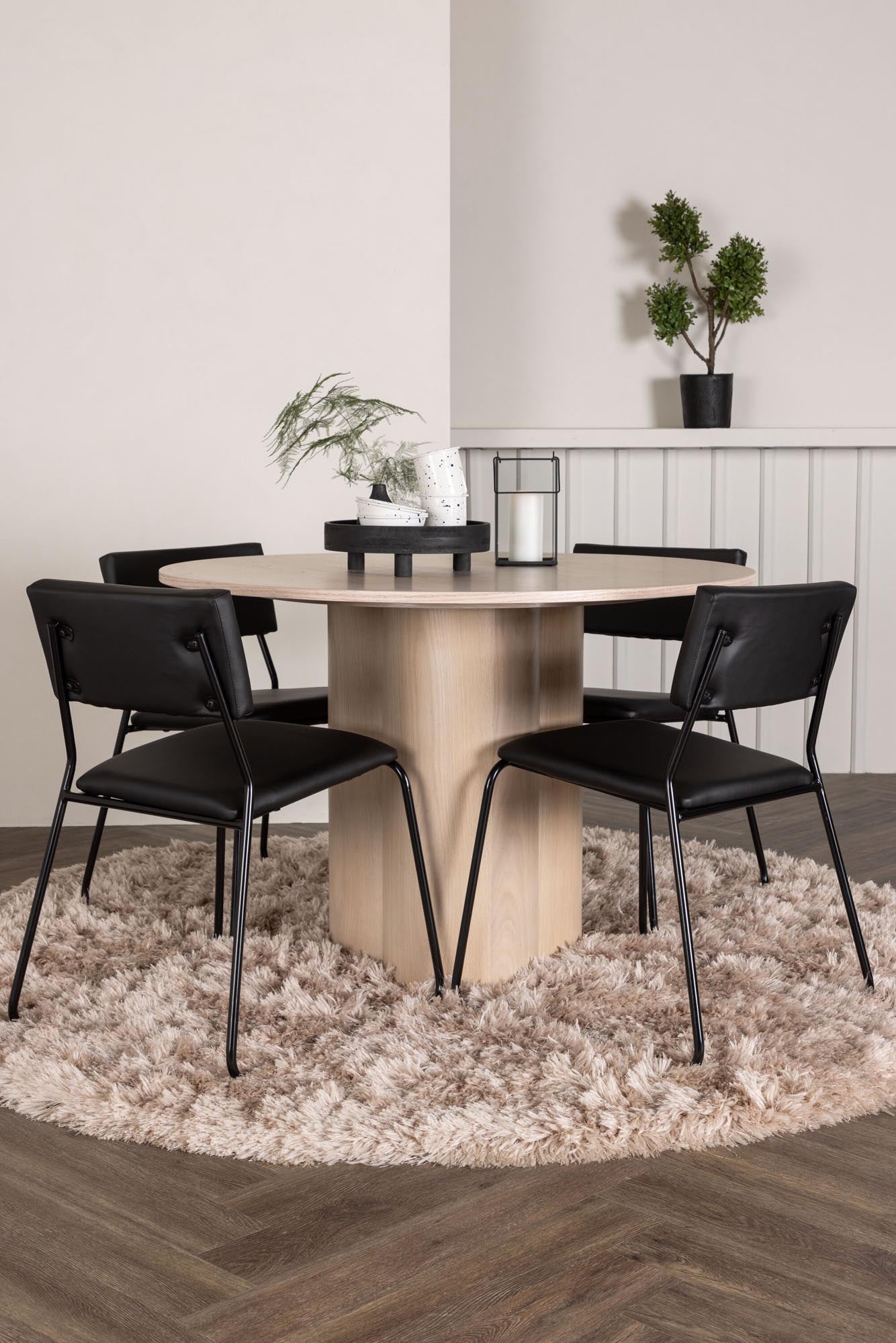 Stilvolles Olivia Esszimmer Set mit Kenth Tisch (⌀110cm) und 4 eleganten Stühlen von Venture Home. Perfekt für jeden Raum!