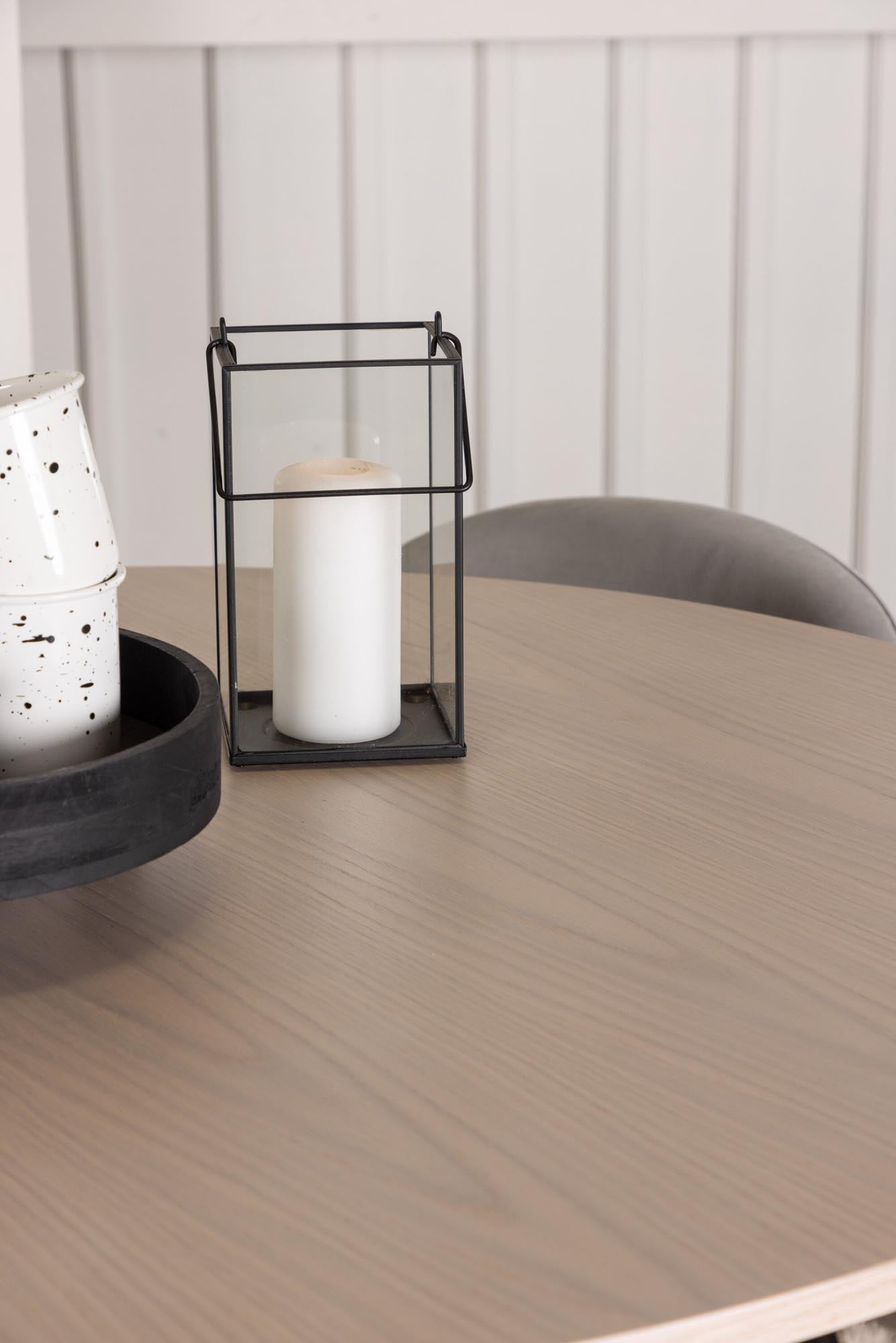 Elegantes Olivia Esszimmer Set mit runden 110 cm Tisch und 4 bequemen Samt-Stühlen von Venture Home – ideal für gesellige Abende.