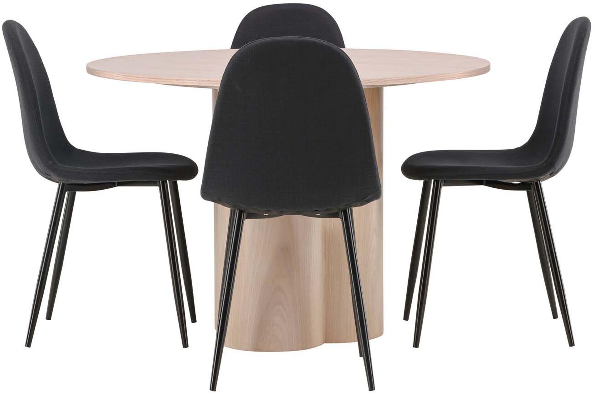 Stilvolles Olivia Esszimmer Set mit rundem Polar Tisch und 4 bequemen Samt-Stühlen. Perfekt für gesellige Abende und elegantes Ambiente.