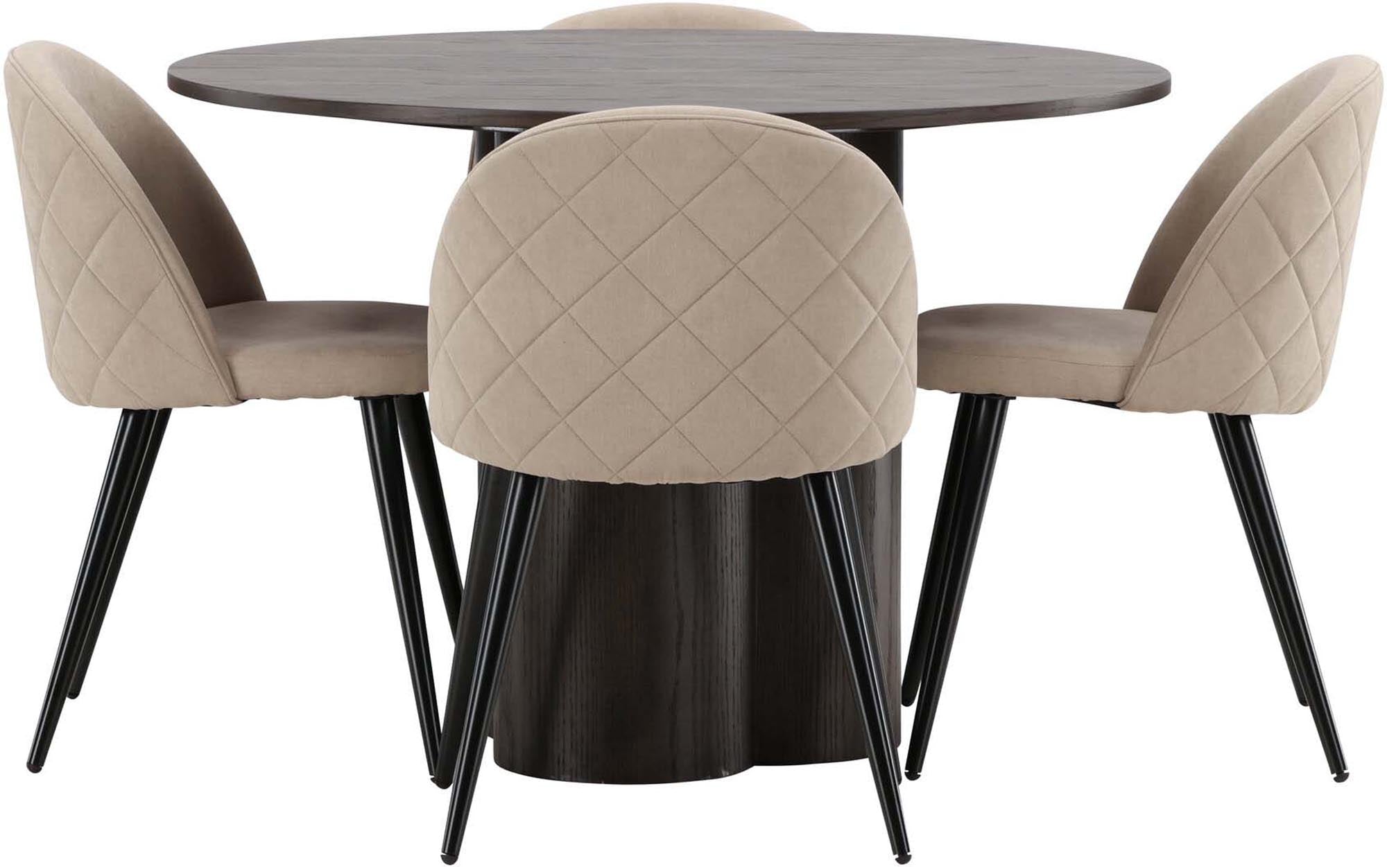 Stilvolles Olivia Esszimmer Set mit 110 cm rundem Tisch und luxuriösen Velvet-Stühlen, perfekt für gemütliche Zusammenkünfte.