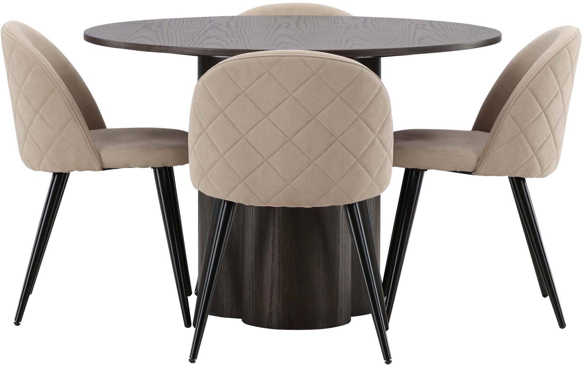 Genießen Sie stilvolle Essmomente mit dem Olivia Esszimmer Set von Venture Home. Runder Tisch und bequeme Velvet-Stühle für bis zu vier Personen.