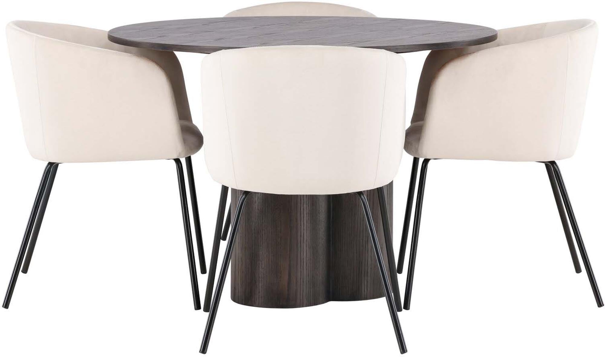 Elegantes Olivia Esszimmer Set mit runden Tisch (⌀110cm) und 4 komfortablen Berit Stühlen. Ideal für stilvolle Esszimmer und gesellige Anlässe.