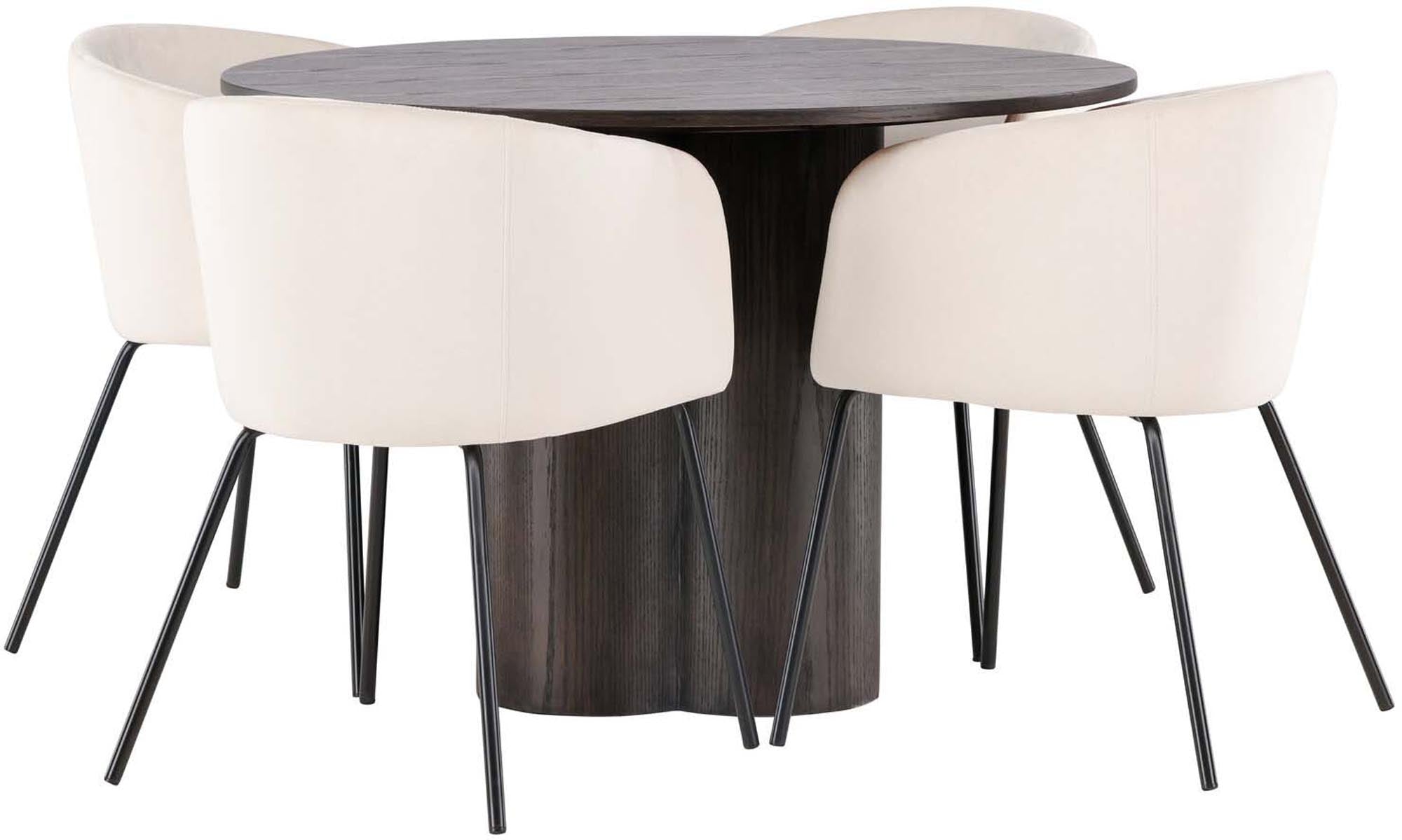 Stilvolles Olivia Esszimmer Set mit runden Tisch und 4 bequemen Stühlen Berit. Perfekt für gesellige Runden und elegantes Ambiente.