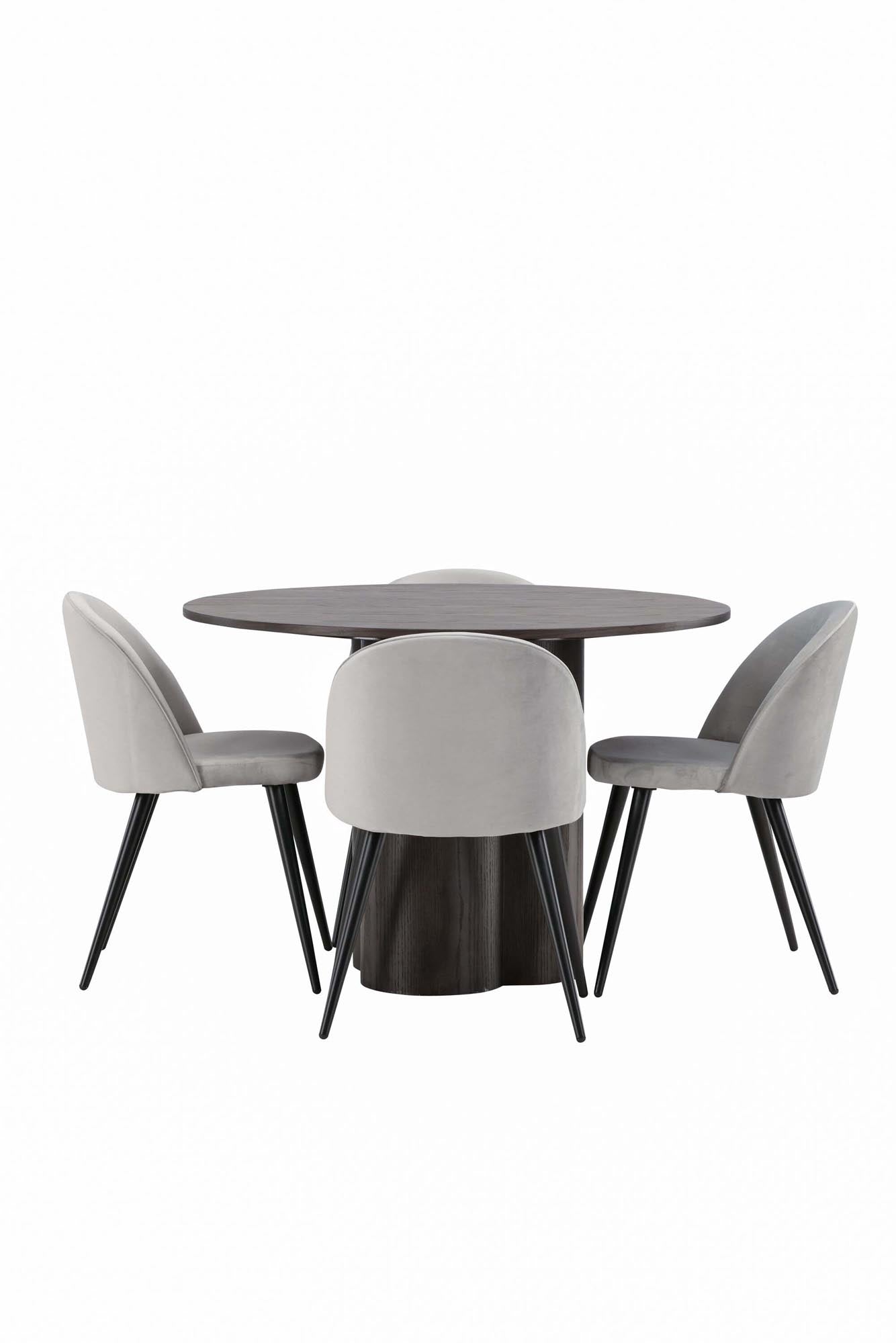 Entdecken Sie das stilvolle Olivia Esszimmer Set + Velvet von Venture Home. Runder Esstisch ⌀110cm und bequeme Velvet-Stühle für Ihr Zuhause.