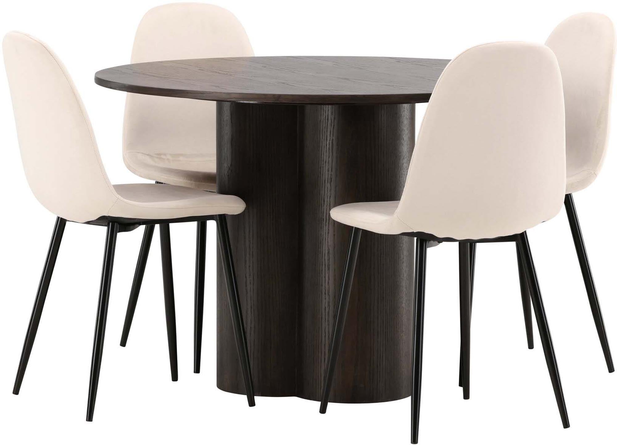 Genießen Sie stilvolle Dinner mit dem Olivia Esszimmer Set: Eleganter Mokka-Tisch und bequeme Polar-Stühle für unvergessliche Abende.