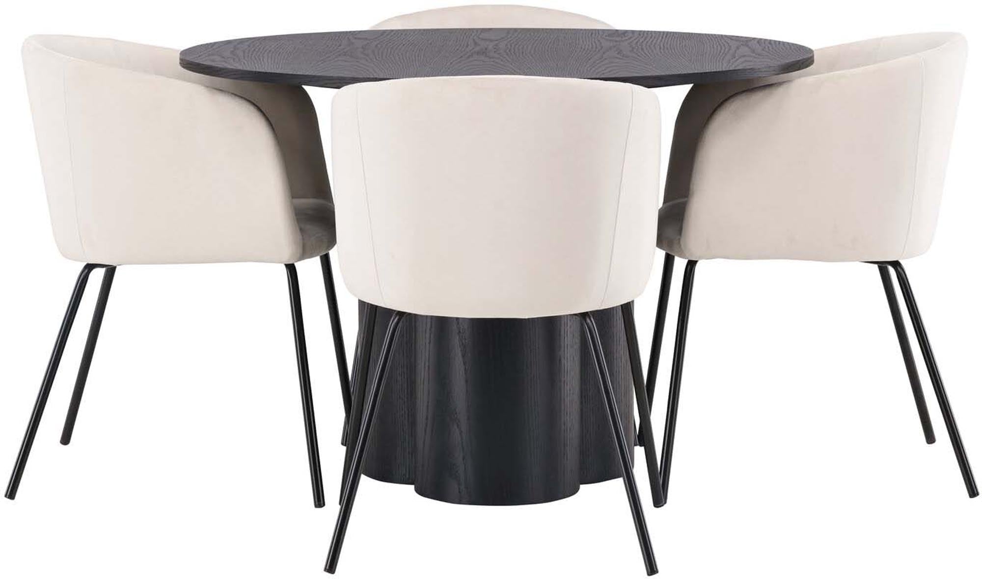 Elegantes Olivia Esszimmer Set mit 110 cm runden Tisch und 4 bequemen Berit Stühlen. Ideal für stilvolle Dinner und gesellige Runden.