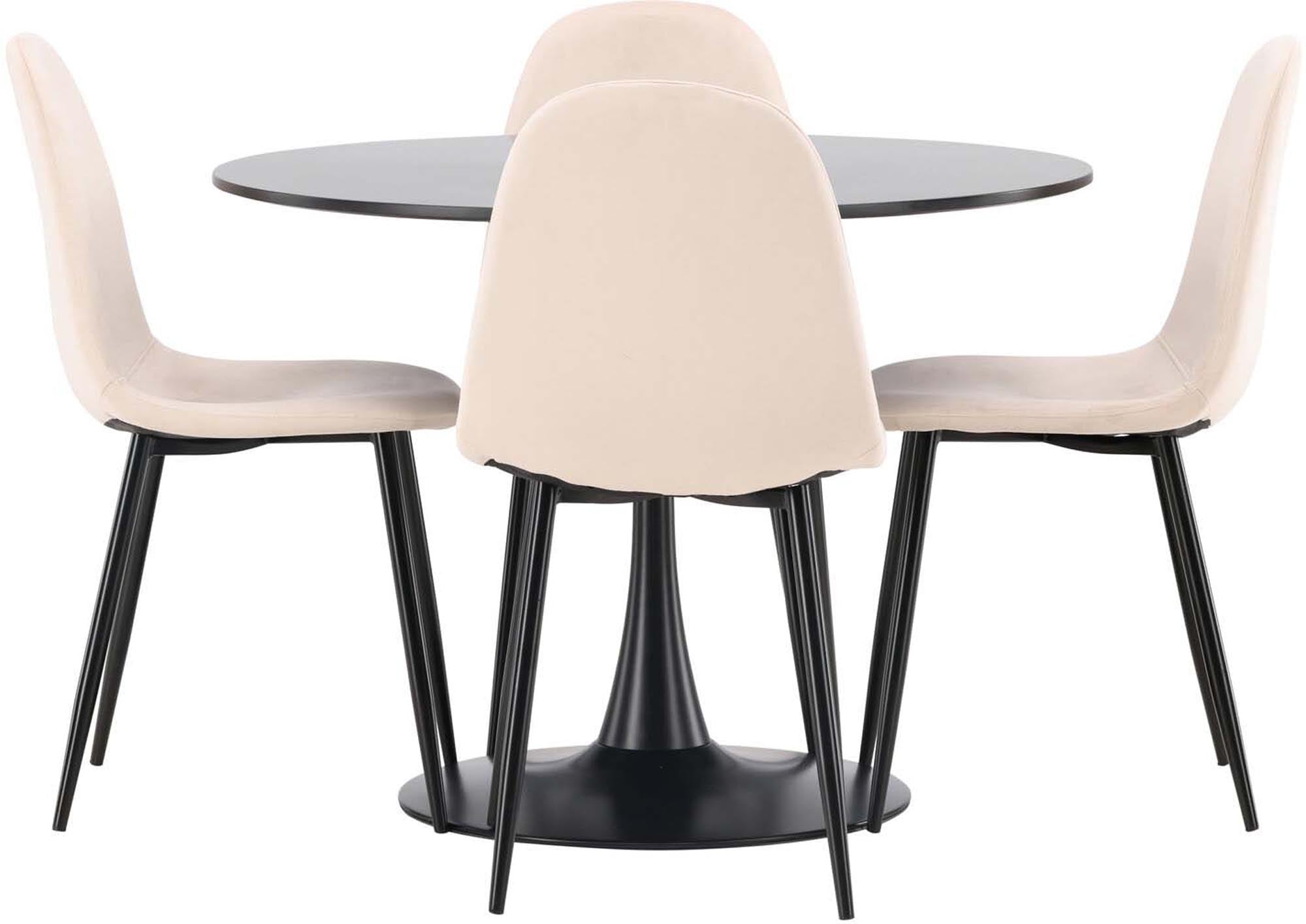 Stilvolles Glade Esszimmerset mit rundem Tisch und 4 Stühlen, 100cm.