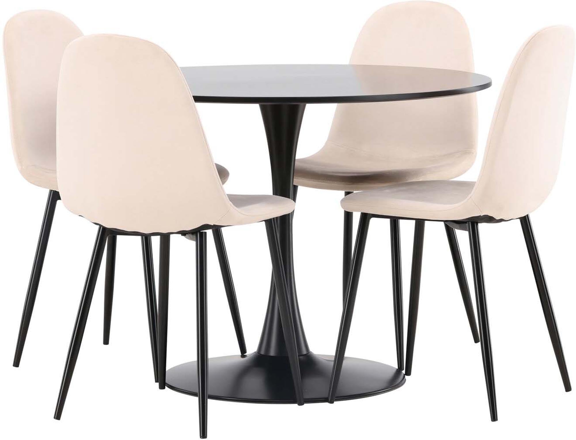 Stilvolles Glade Esszimmerset mit rundem Tisch und 4 Stühlen, 100cm.