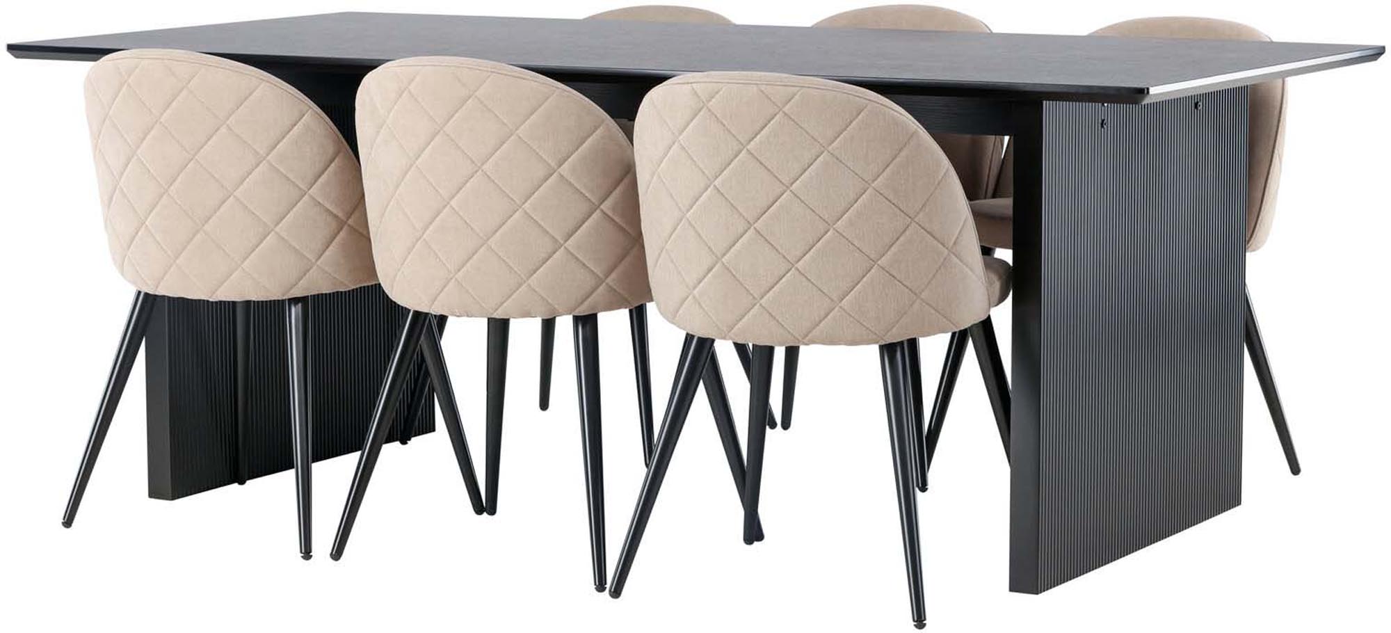 Vail Esszimmerset: Eleganter 200 cm Tisch mit 6 luxuriösen Velvet-Stühlen. Ideal für gesellige Runden, stilvoll und robust.