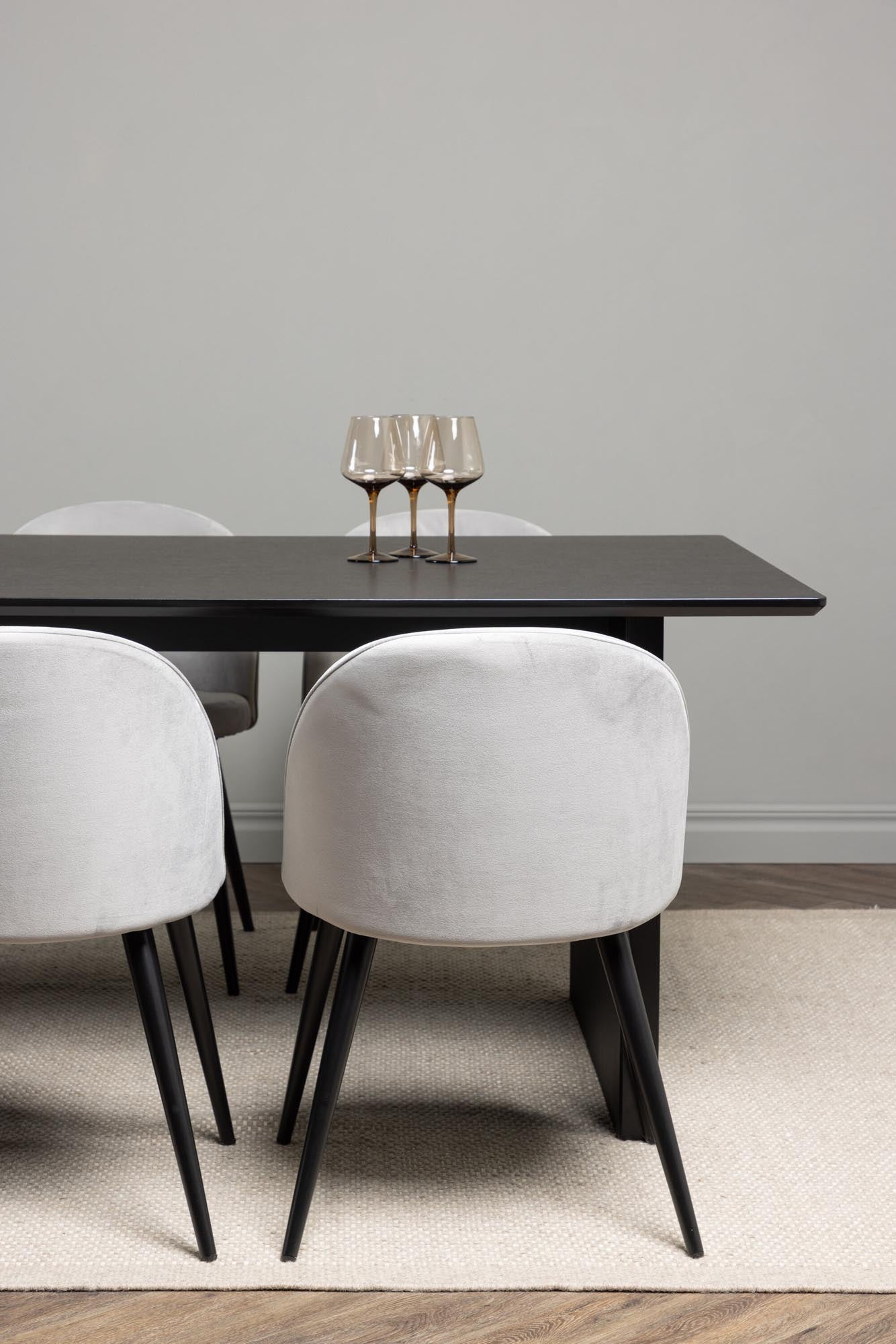 Elegantes Vail Esszimmerset mit 200 cm Tisch und 6 luxuriösen Velvet-Stühlen. Ideal für gesellige Runden, stilvoll und robust.