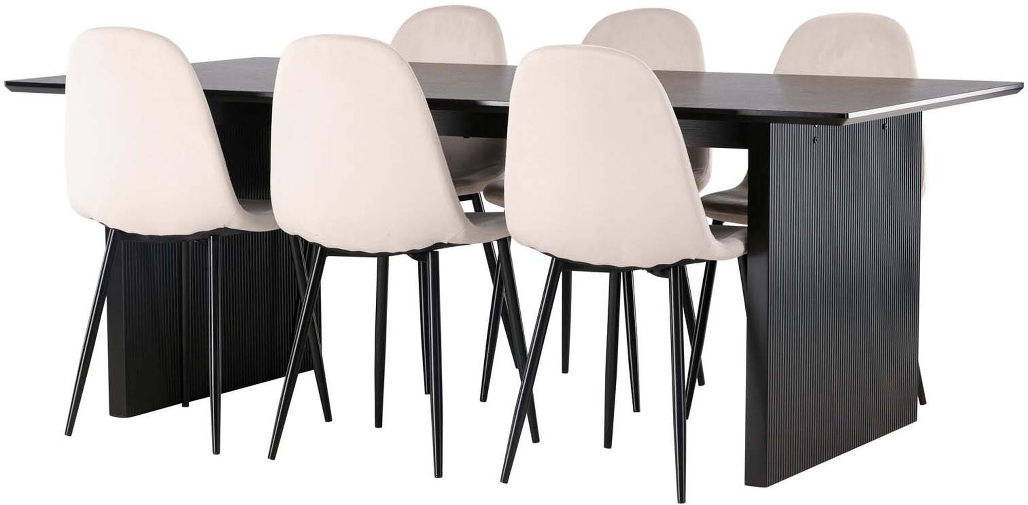 Elegantes Vail Esszimmerset mit großzügigem 200 cm Tisch und 6 komfortablen Polar-Stühlen. Perfekt für gesellige Zusammenkünfte und modernes Wohnen.