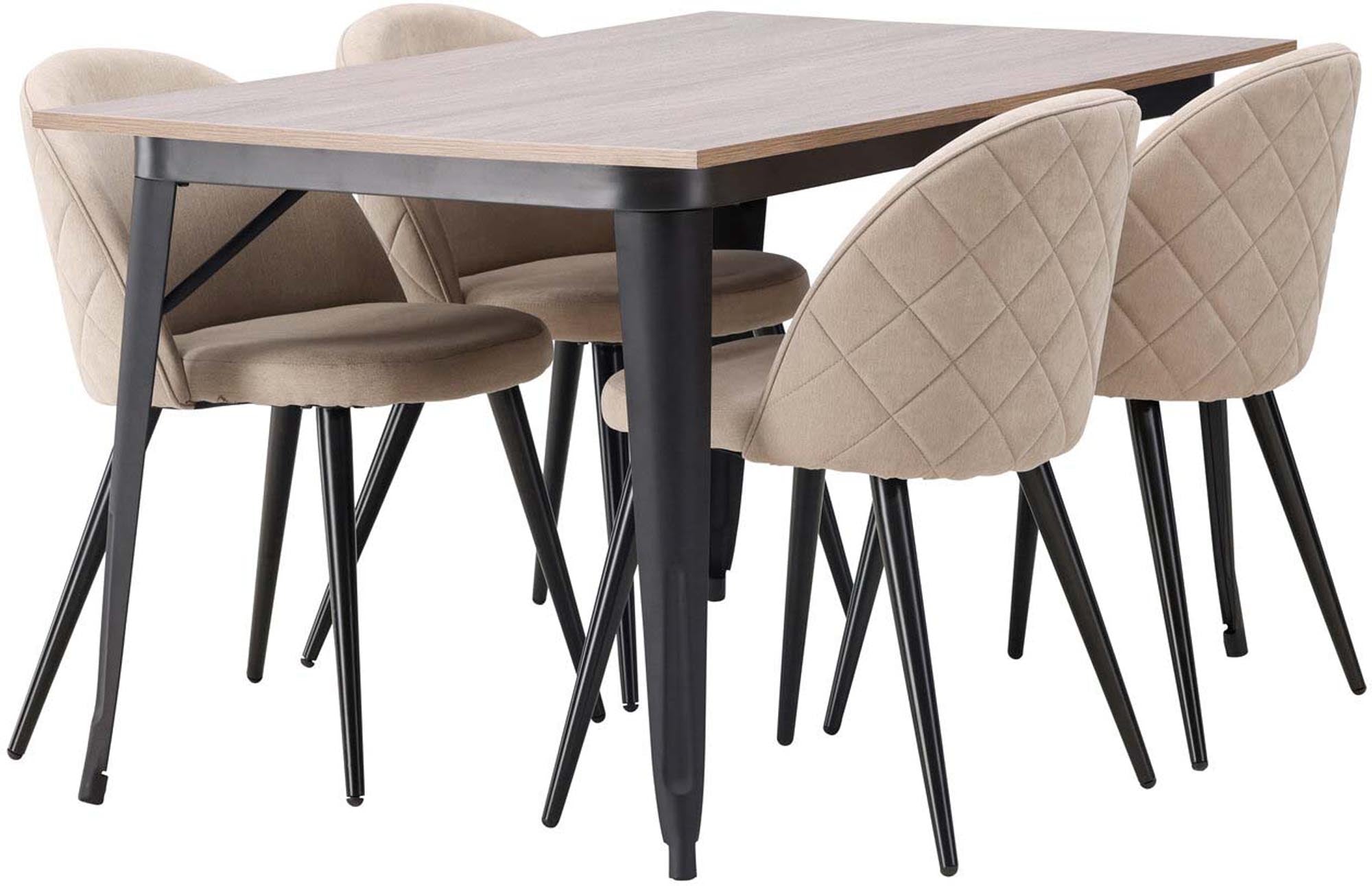 Modernes Tempe Esszimmerset mit stilvollem 140 cm Tisch und 4 luxuriösen Samt-Stühlen für einladende Essmomente.