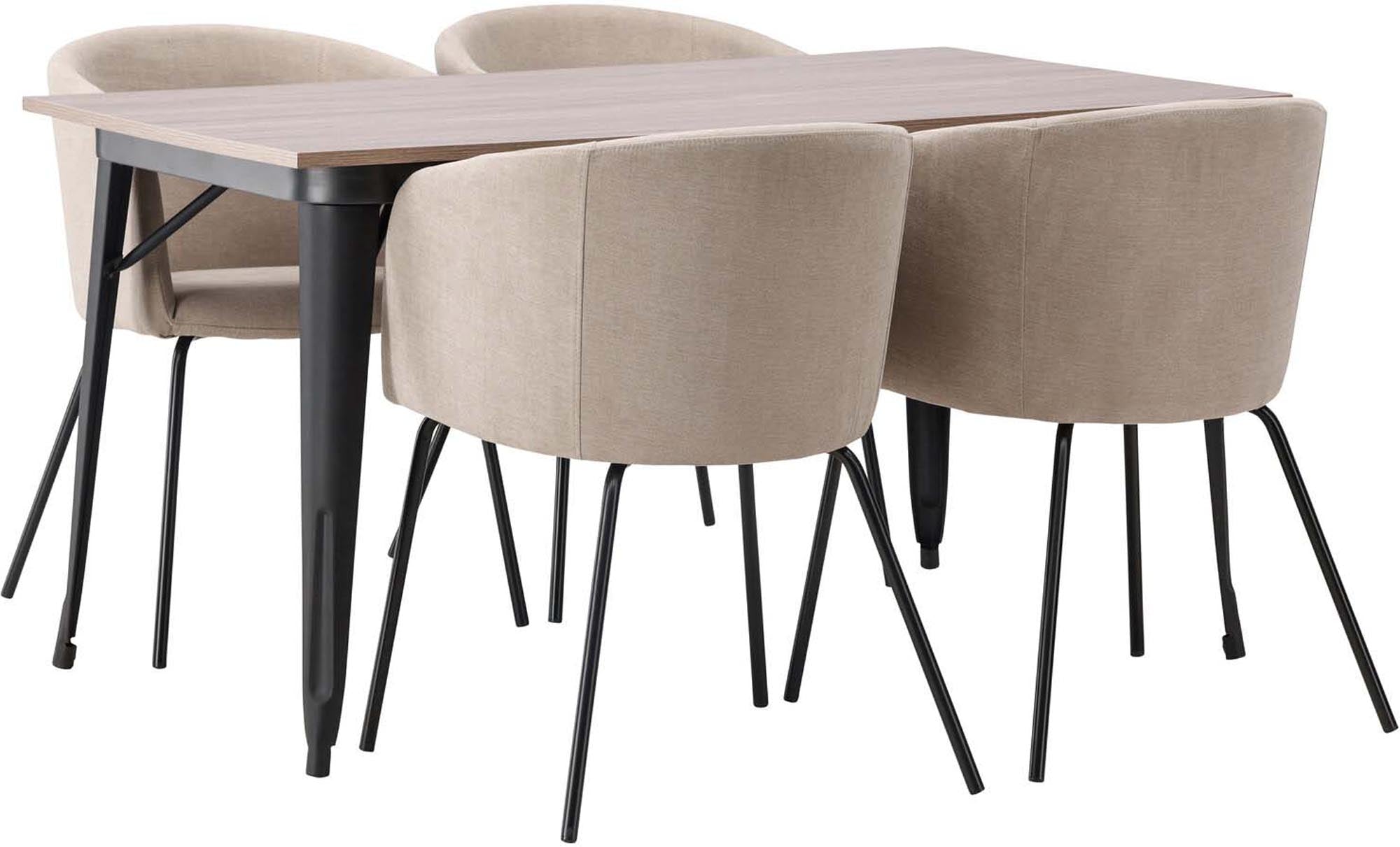 Entdecken Sie das stilvolle Tempe Esszimmerset + Berit 140cm/4St. von Venture Home – skandinavisches Design trifft auf modernen Komfort für gesellige Abende.