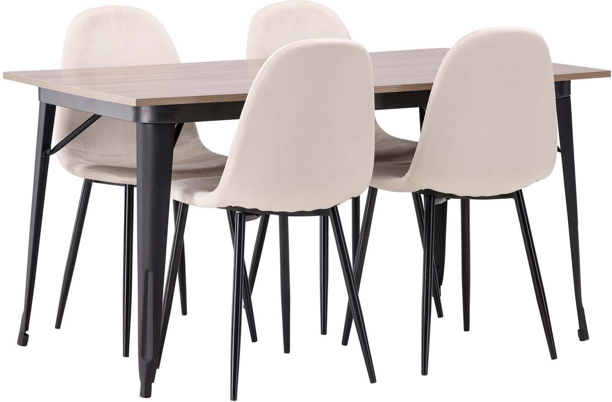 Stilvolles Esszimmerset Tempe mit 140 cm Tisch und 4 eleganten Polar-Stühlen. Ideal für skandinavisches Design und gemütliche Essbereiche.