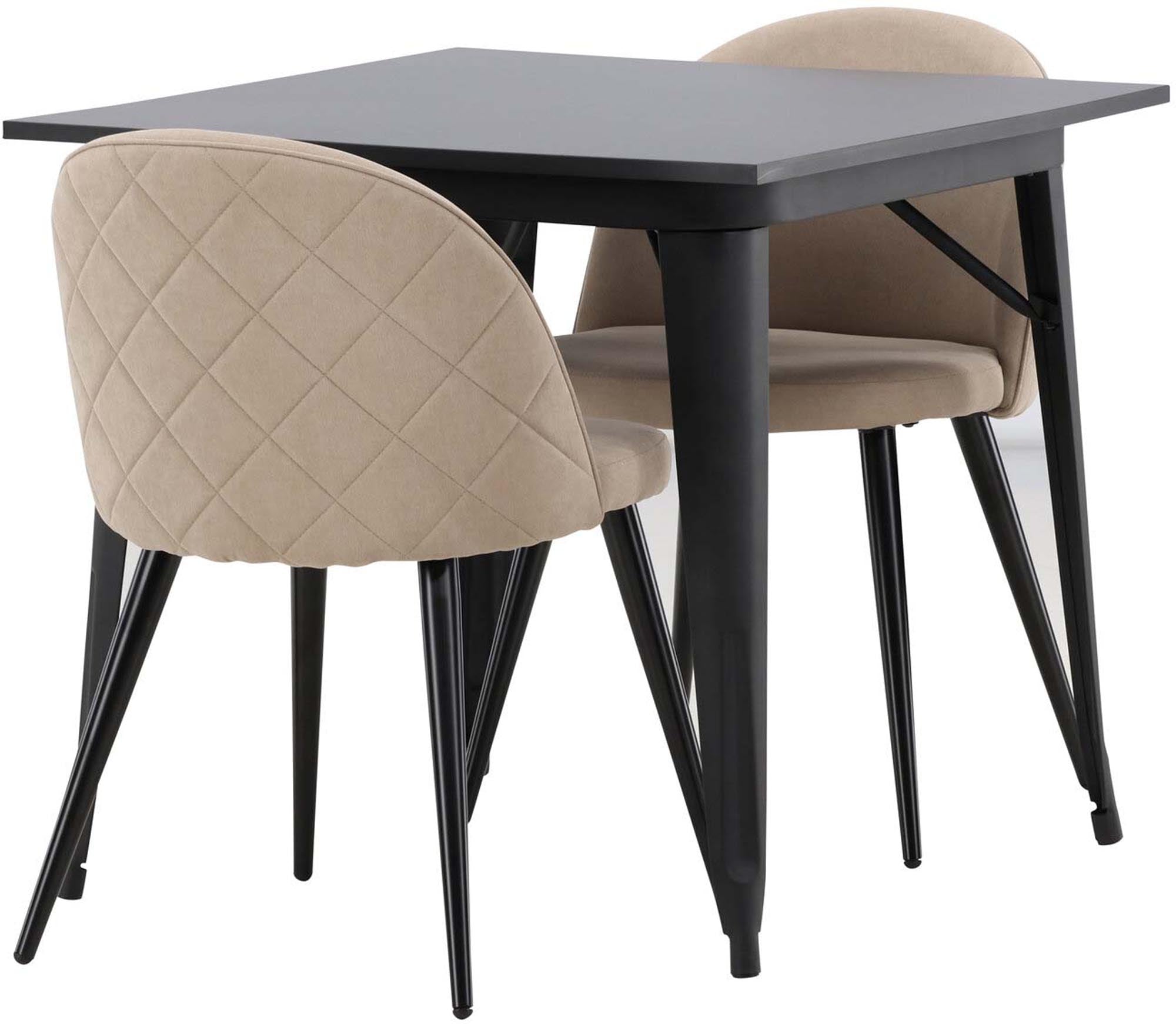 Entdecken Sie das Tempe Esszimmerset von Venture Home: Ein eleganter 80cm Tisch aus MDF und zwei komfortable Velvet-Stühle für stilvolle Essmomente.