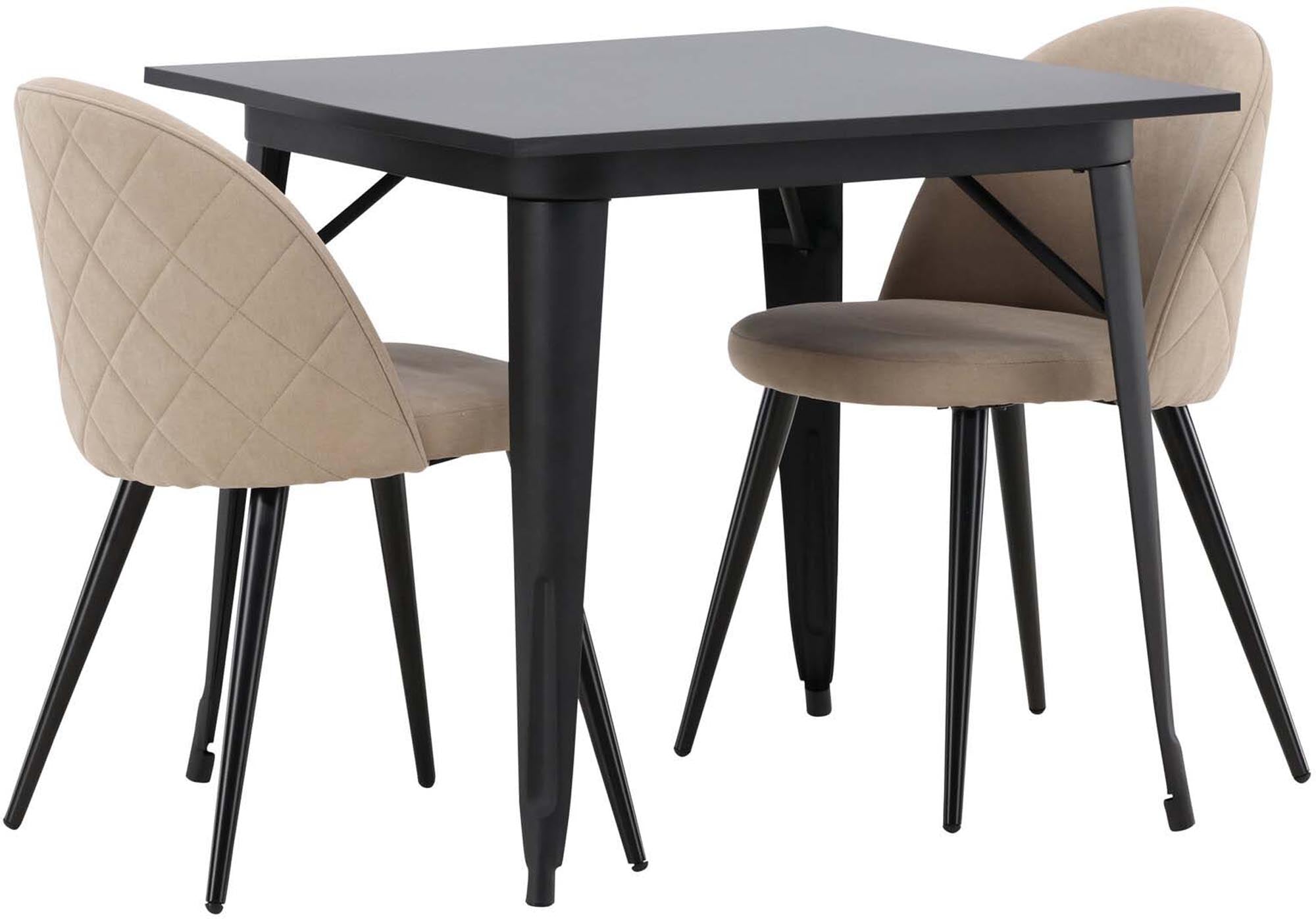 Erleben Sie das Tempe Esszimmerset von Venture Home: Ein stilvoller 80cm Tisch aus robustem MDF und zwei luxuriöse Velvet-Stühle für höchsten Komfort.
