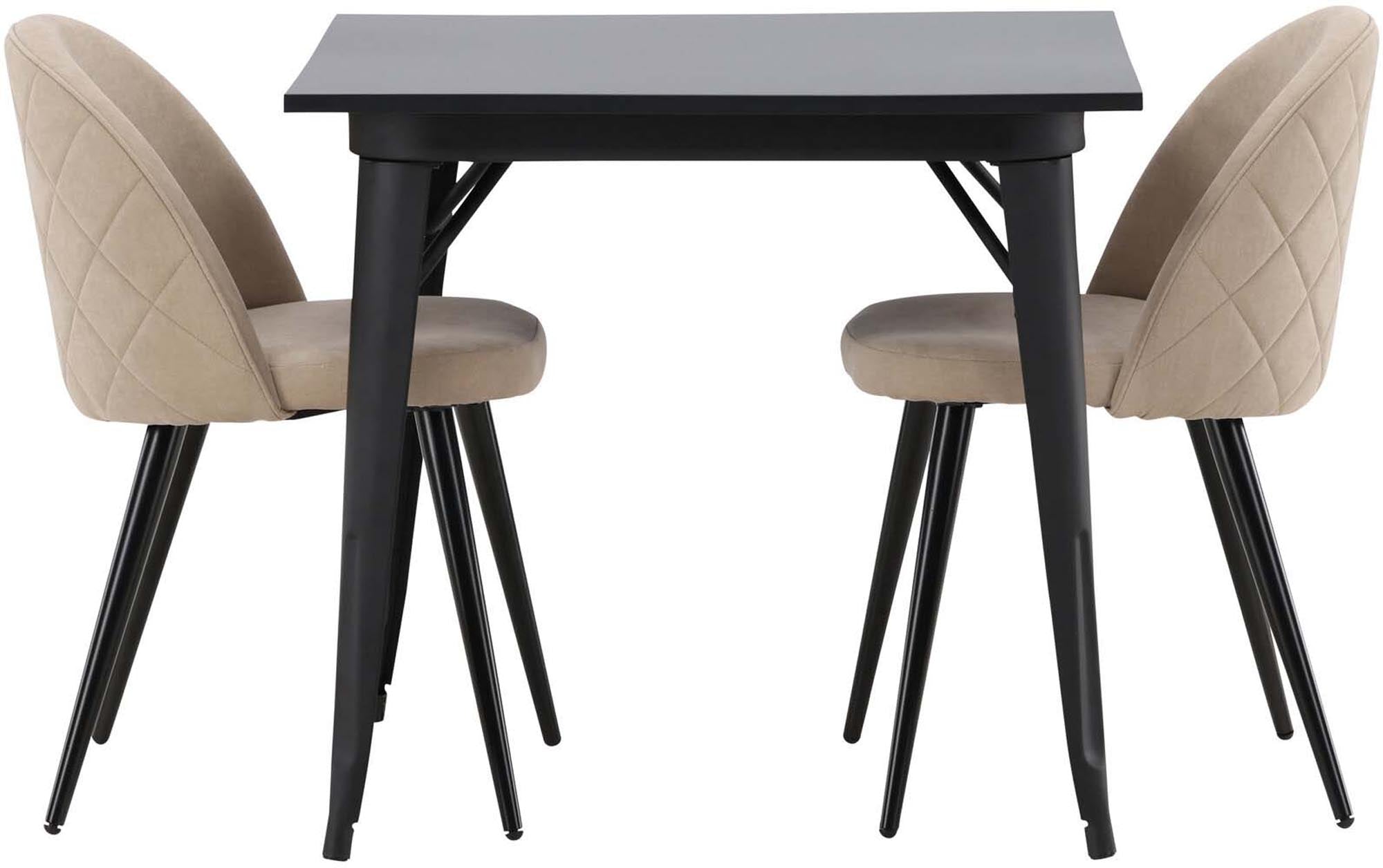 Elegantes Tempe Esszimmerset: 80cm Tisch mit 2 Samtstühlen.