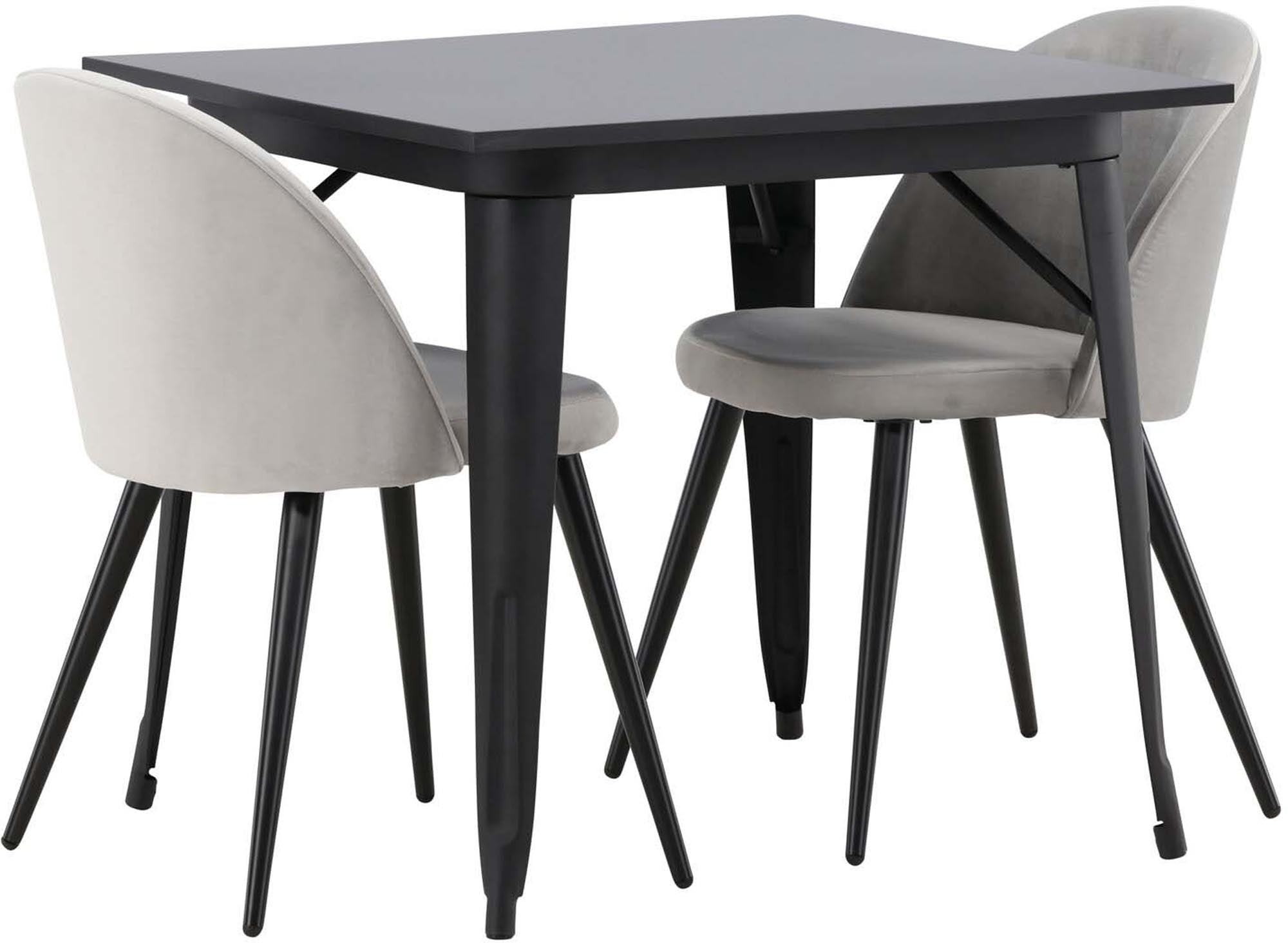 Stilvolles Tempe Esszimmerset: 80cm Tisch & 2 Velvet-Stühle.