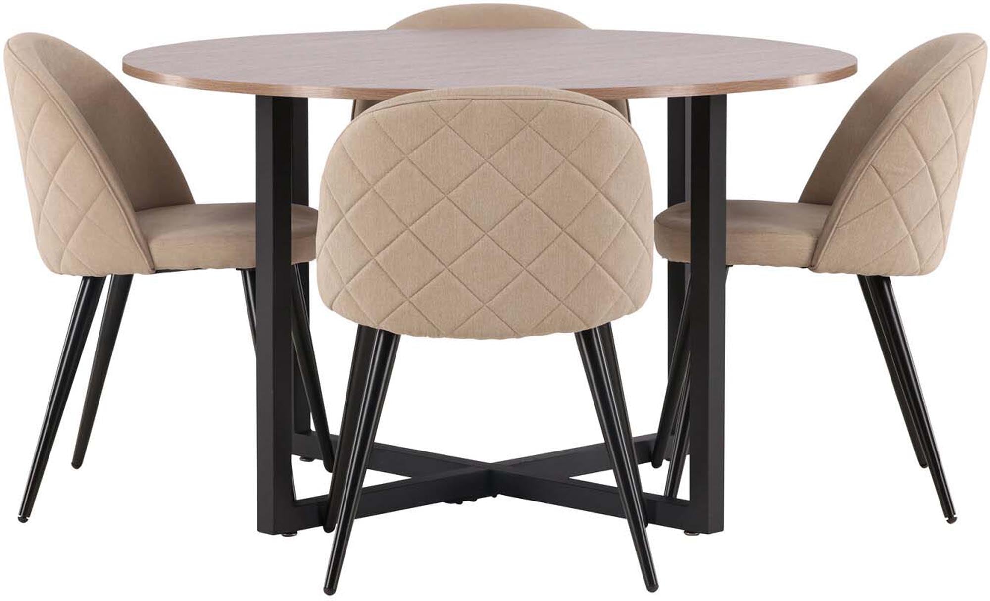 Elegantes Durango Esszimmerset: Runder Tisch und bequeme Velvet-Stühle für einladende Dinner mit Familie und Freunden.