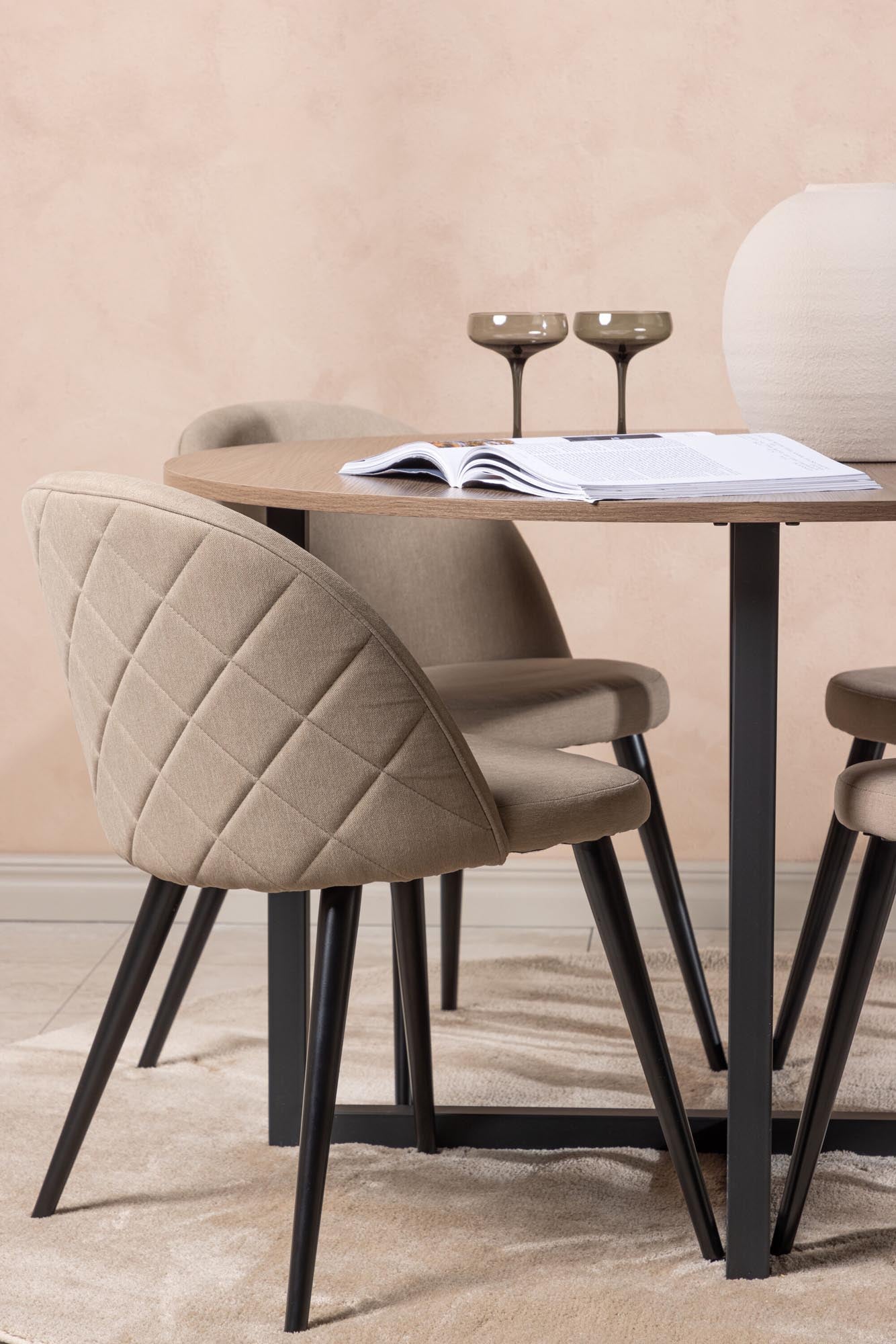 Elegantes Durango Esszimmerset mit 120 cm runden Tisch und komfortablen Velvet-Stühlen. Ideal für stilvolle Dinner und gesellige Runden.