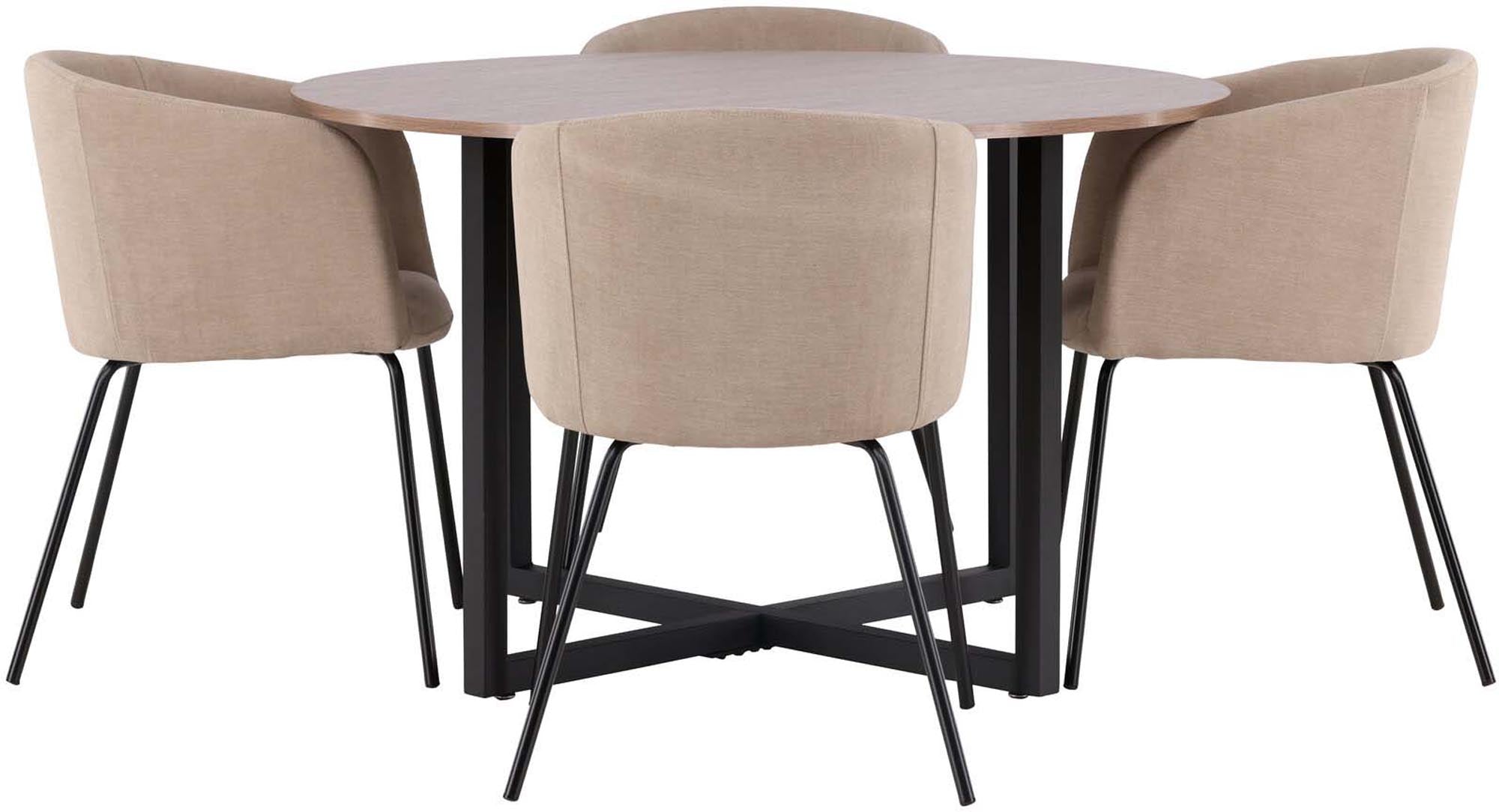 Das Esszimmerset Durango mit rundem Tisch Berit (⌀120cm) und 4 Stühlen von Venture Home vereint Komfort und modernes Design.