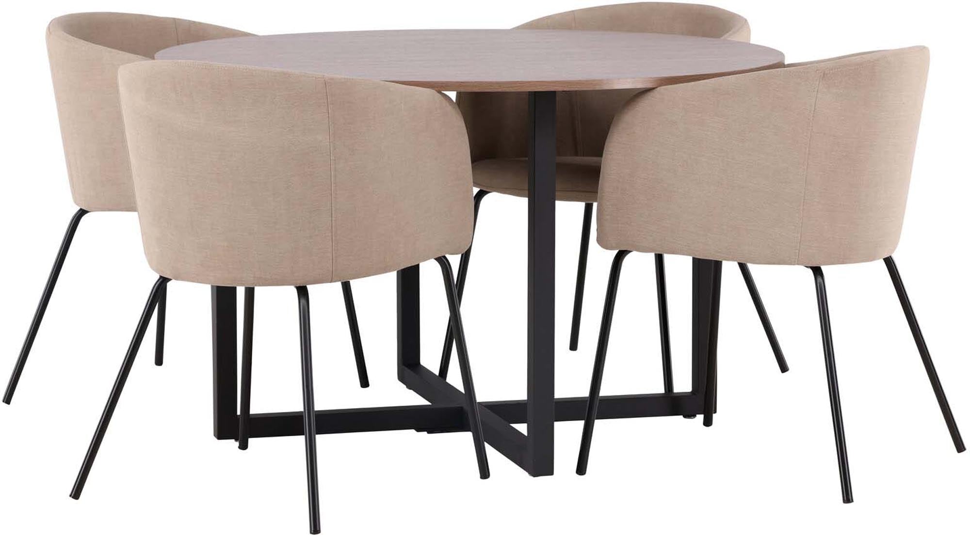 Elegantes Esszimmerset: Walnuss-Tisch, Samtstühle, modernes Design, ideal für gesellige Runden. Stilvoll und komfortabel.