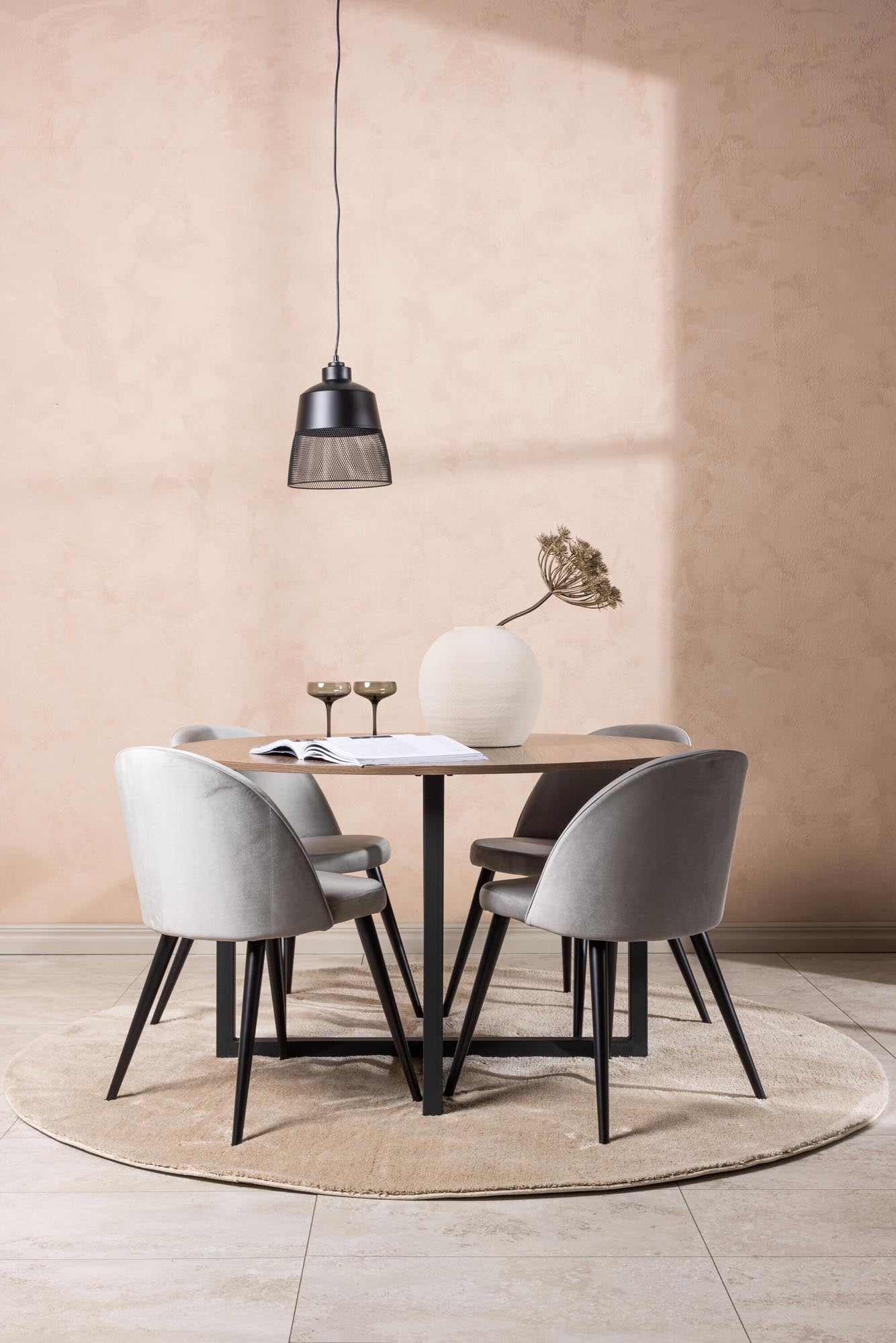 Erleben Sie das elegante Durango Esszimmerset + Velvet ⌀120cm/4St. von Venture Home – stilvoller Tisch und komfortable Stühle für gesellige Momente.