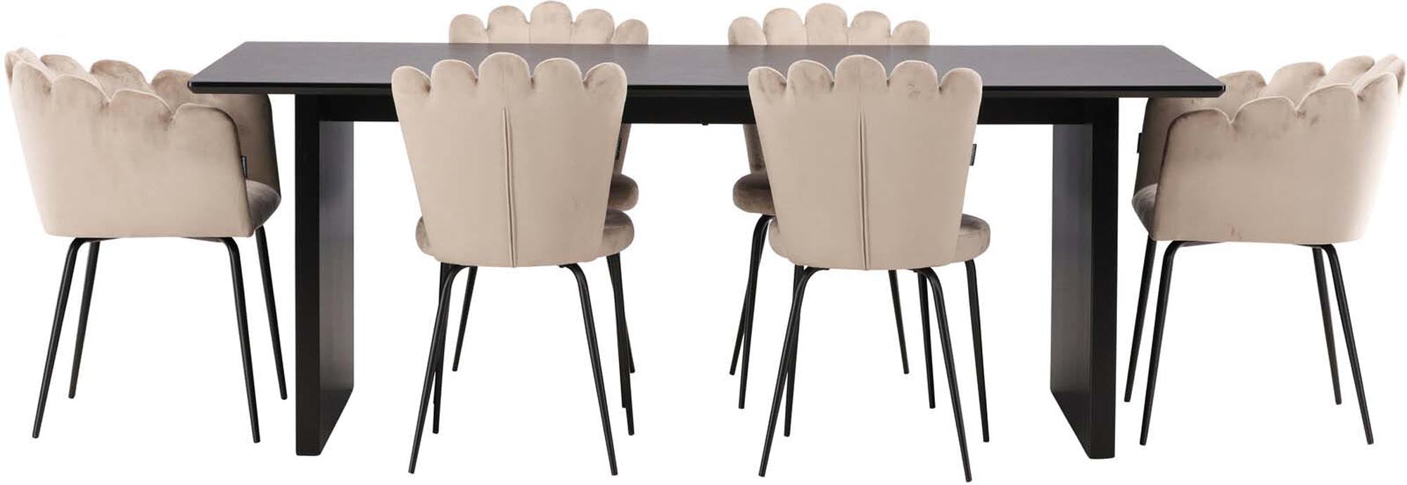 Elegantes Vail Esszimmerset: 200cm Tisch in russischem Schwarz mit 4 luxuriösen Samtstühlen. Perfekt für stilvolle Esszimmer und gesellige Abende.