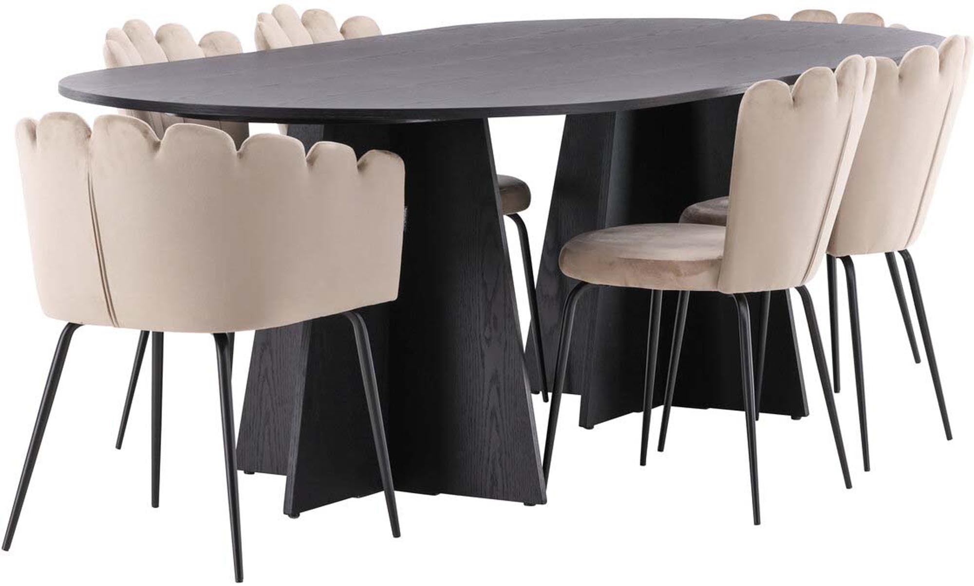 Stilvolles Bootcut Esszimmerset mit 230cm Tisch und 4 Limhamn Stühlen.