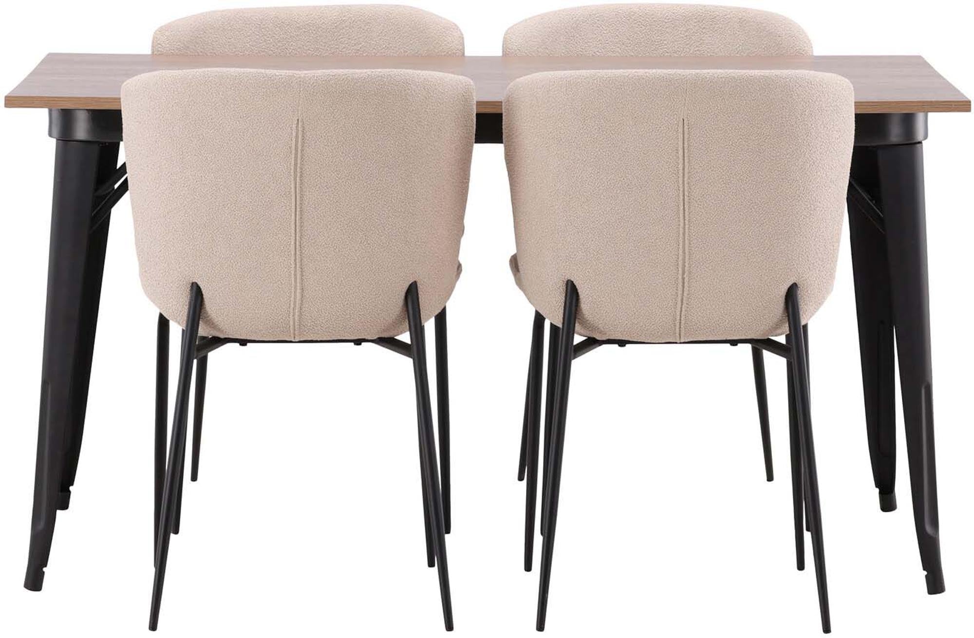 Stilvolles Esszimmerset von Venture Home: Moderner MDF-Tisch und bequeme Bouclé-Stühle für unvergessliche Momente mit Familie und Freunden.