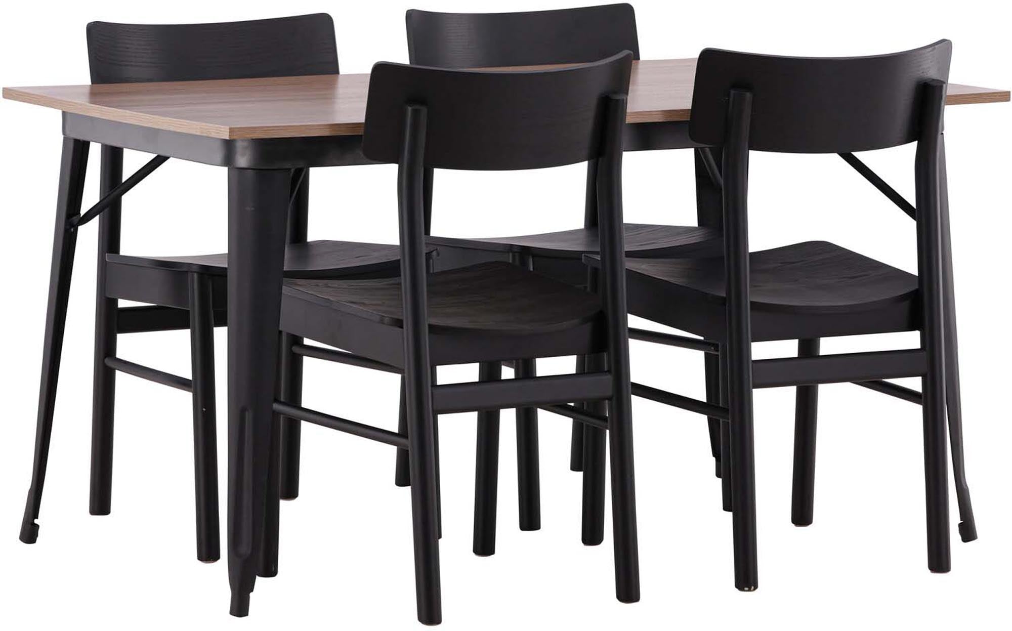 Stilvolles Esszimmerset Tempe mit 140 cm Tisch und 4 Montros Stühlen von Venture Home. Perfekt für einladende Esszimmer.