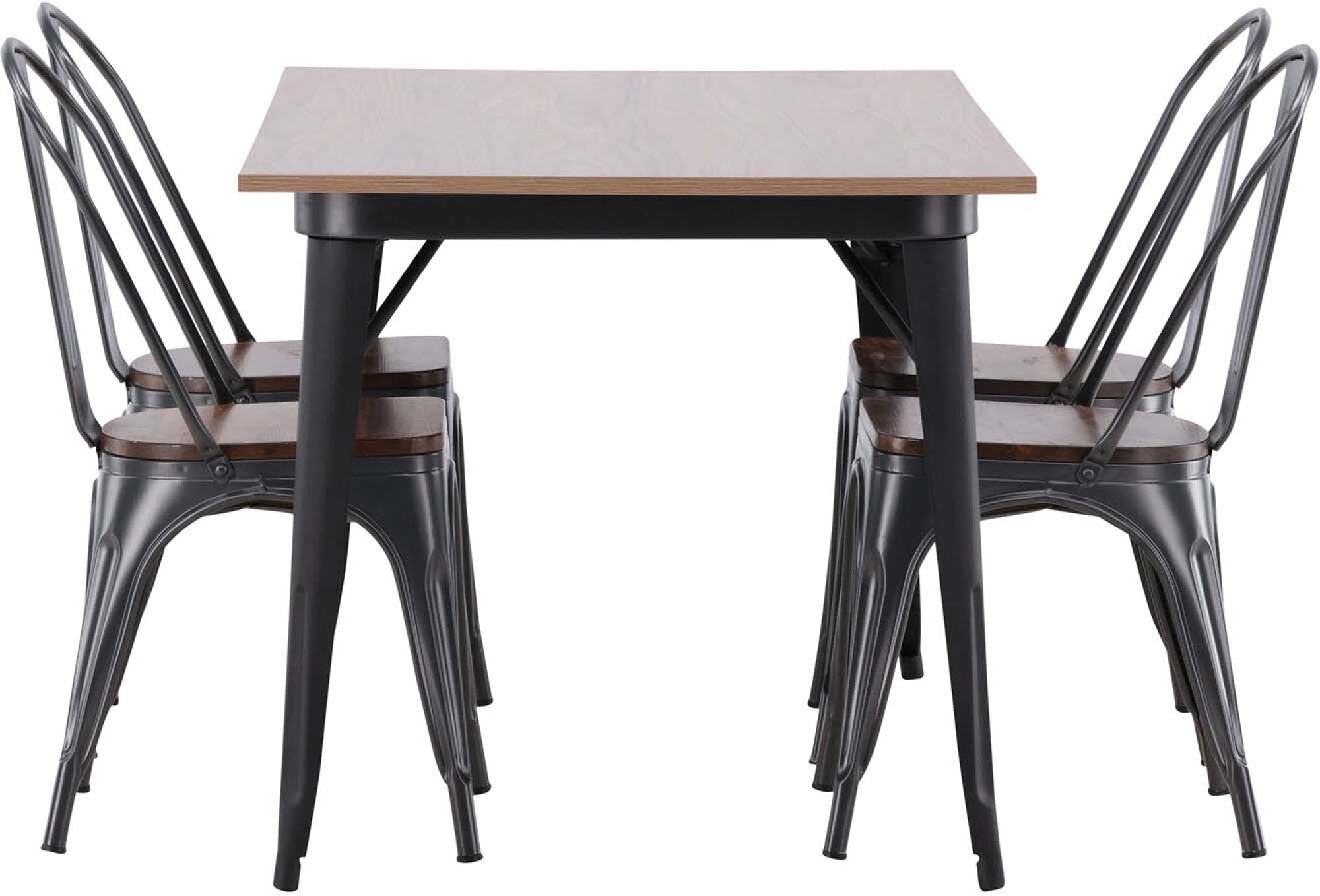Modernes Tempe Esszimmerset: Eleganter schwarzer MDF-Tisch, 4 komfortable Stühle, stilvoll und funktional für jeden Essbereich.