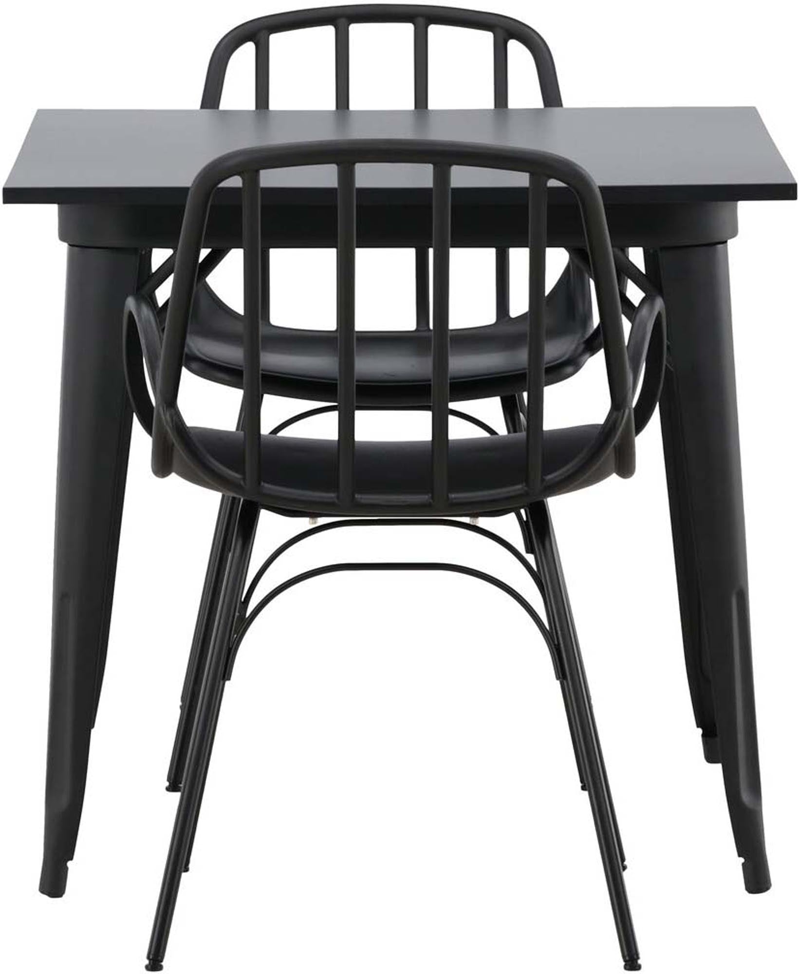 Stilvolles Esszimmerset: Tempe Tisch & Dyrön Stühle in Schwarz, skandinavisches Design, robustes MDF & Metall, komfortabel & pflegeleicht.