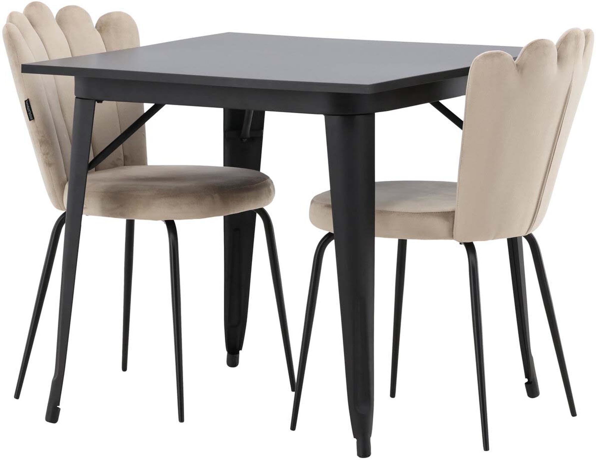 Stilvolles Tempe Esszimmerset: Schwarzer Tisch, bequeme Limhamn Samtstühle, Luxus & Eleganz für Ihr Zuhause.