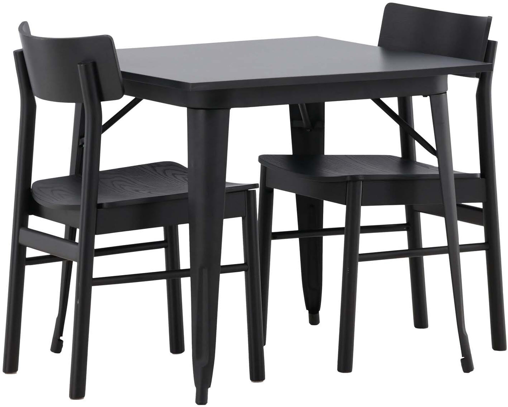 Elegantes Esszimmerset Tempe mit robustem Tisch und Montros-Stühlen aus Birkenholz – ideal für kleine Räume und stilvolle Akzente.