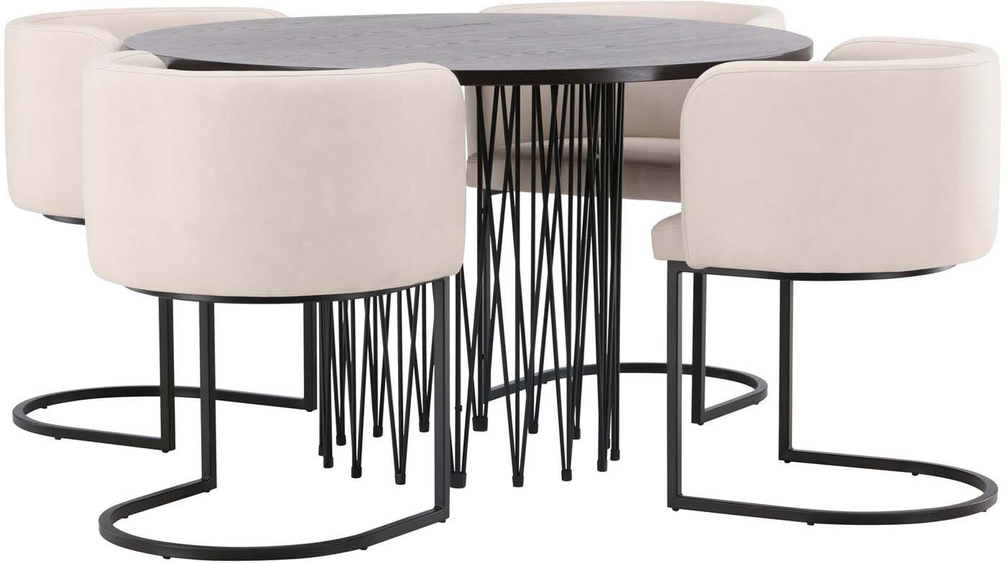 Elegantes Stone Esszimmerset mit 120 cm Tisch und 4 stilvollen Simrishamn Stühlen. Ideal für gesellige Runden und modernen Komfort.