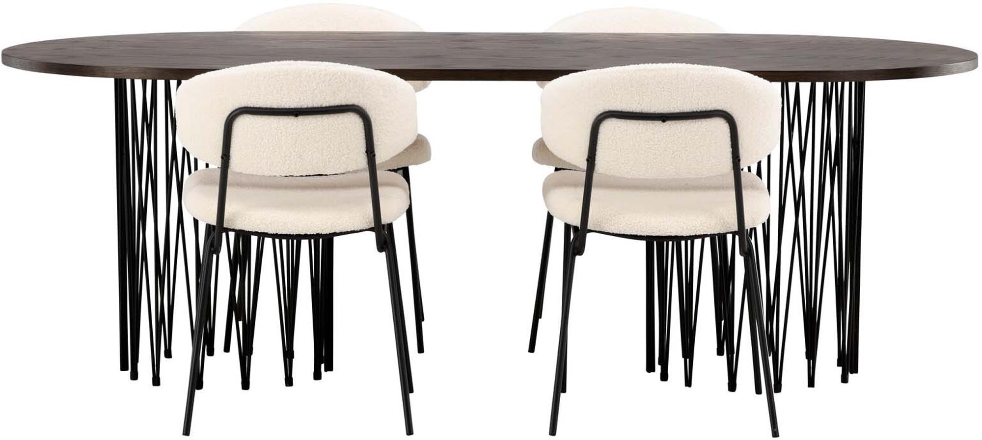 Elegantes Esszimmerset mit ovalem Stone Tisch und 4 Chico Stühlen, ideal für stilvolle Familienessen und moderne Wohnräume.