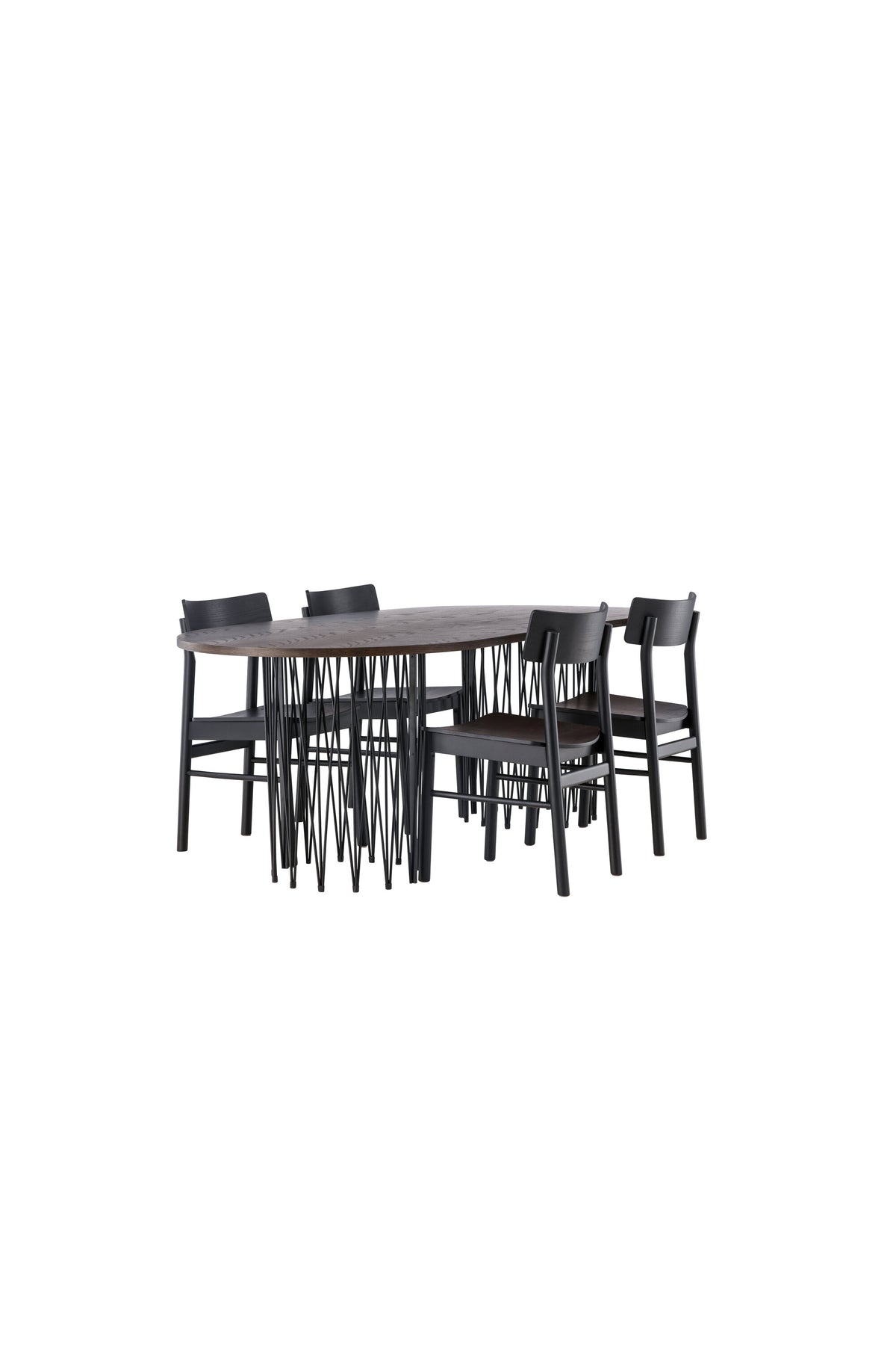 Stone oval Esstisch + 4 x Montros Esszimmerstuhl in Schwarz präsentiert im Onlineshop von KAQTU Design AG. Esszimmerset ist von Venture Home