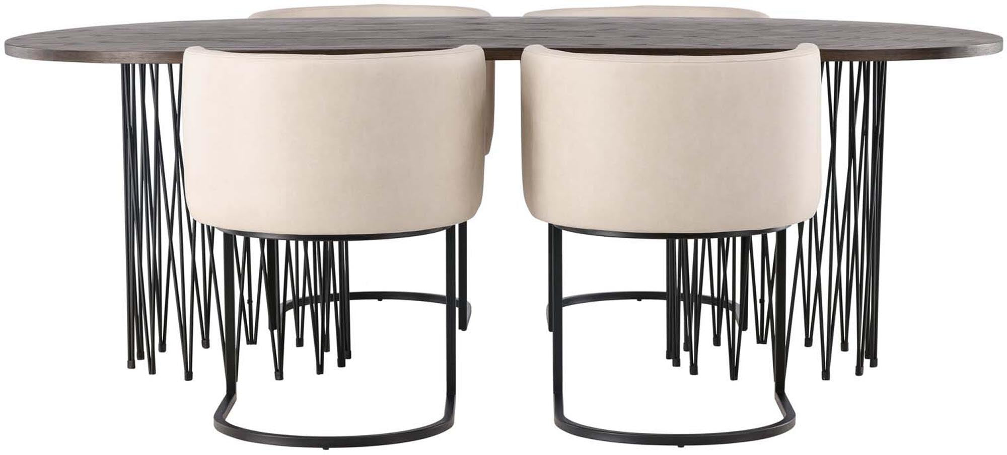 Stilvolles Stone Esszimmerset 220cm mit 4 komfortablen Simrishamn-Stühlen von Venture Home für ein elegantes Ambiente.