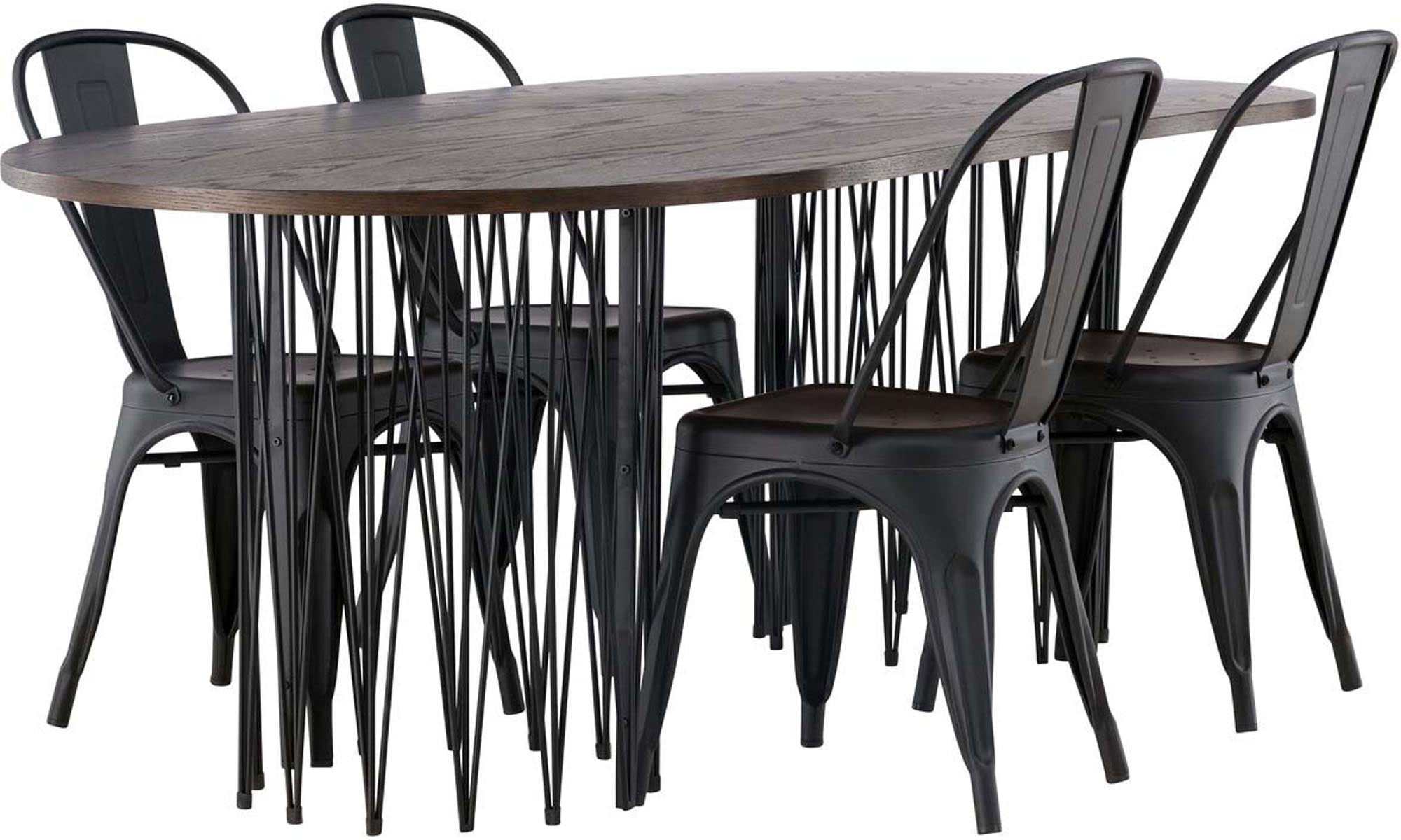 Elegantes Stone Esszimmerset 220cm mit 4 stilvollen Tempe-Stühlen von Venture Home. Ideal für gesellige Abende und modernes Wohnen.