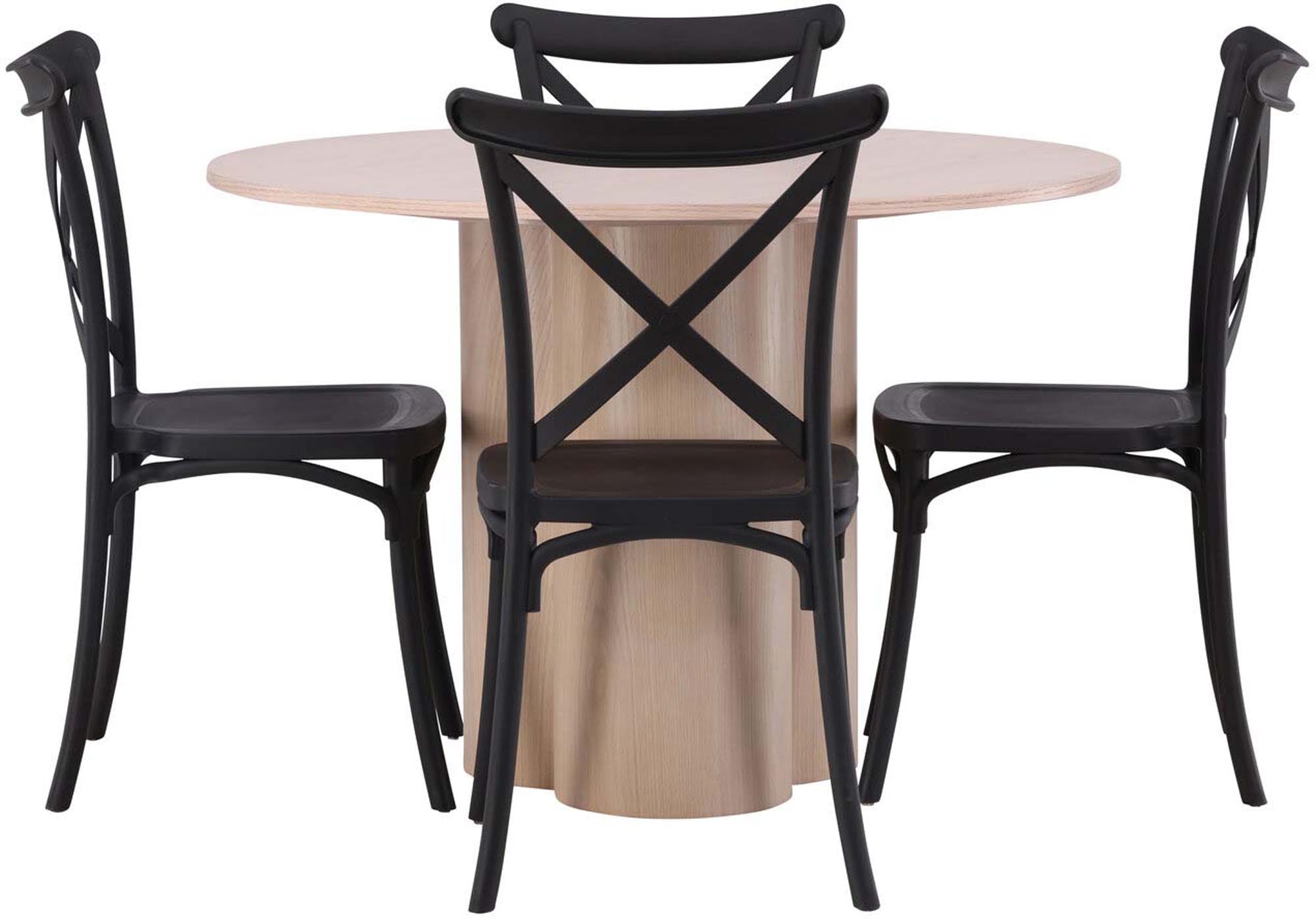 Elegantes Olivia Esszimmer Set mit runden Crosett Tisch (⌀110cm) und 4 stilvollen Stühlen für höchsten Komfort und zeitloses Design.