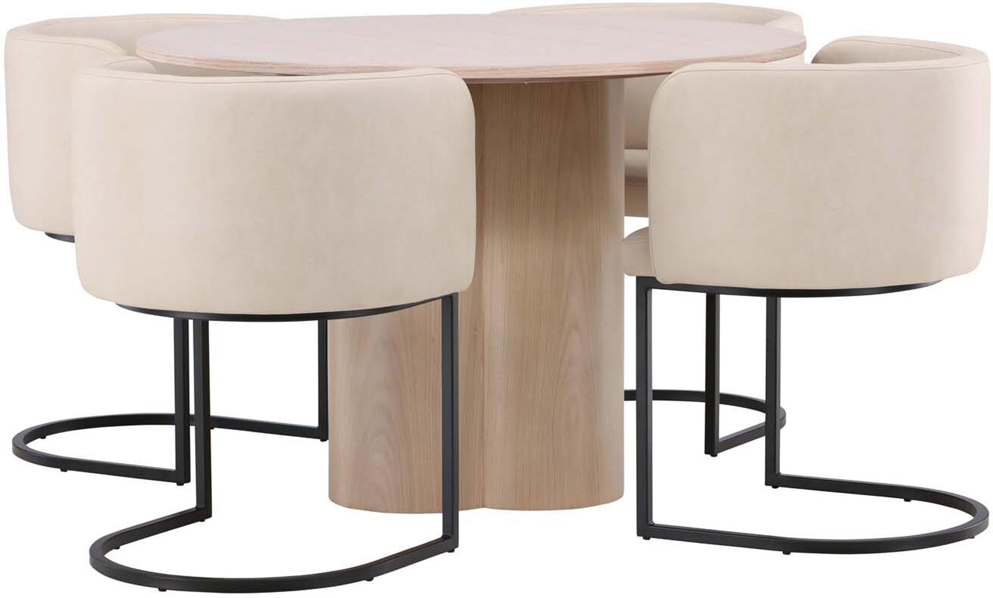 Stilvolles Olivia Esszimmer Set mit rundem Tisch (110 cm) und 4 ergonomischen Stühlen. Perfekt für gesellige Abende und modernes Wohnen.