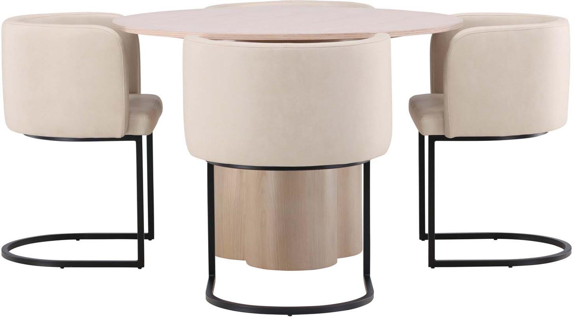 Stilvolles Olivia Esszimmer Set mit rundem 110 cm Tisch und 4 ergonomischen Stühlen. Perfekt für gesellige Abende und modernes Wohnen.