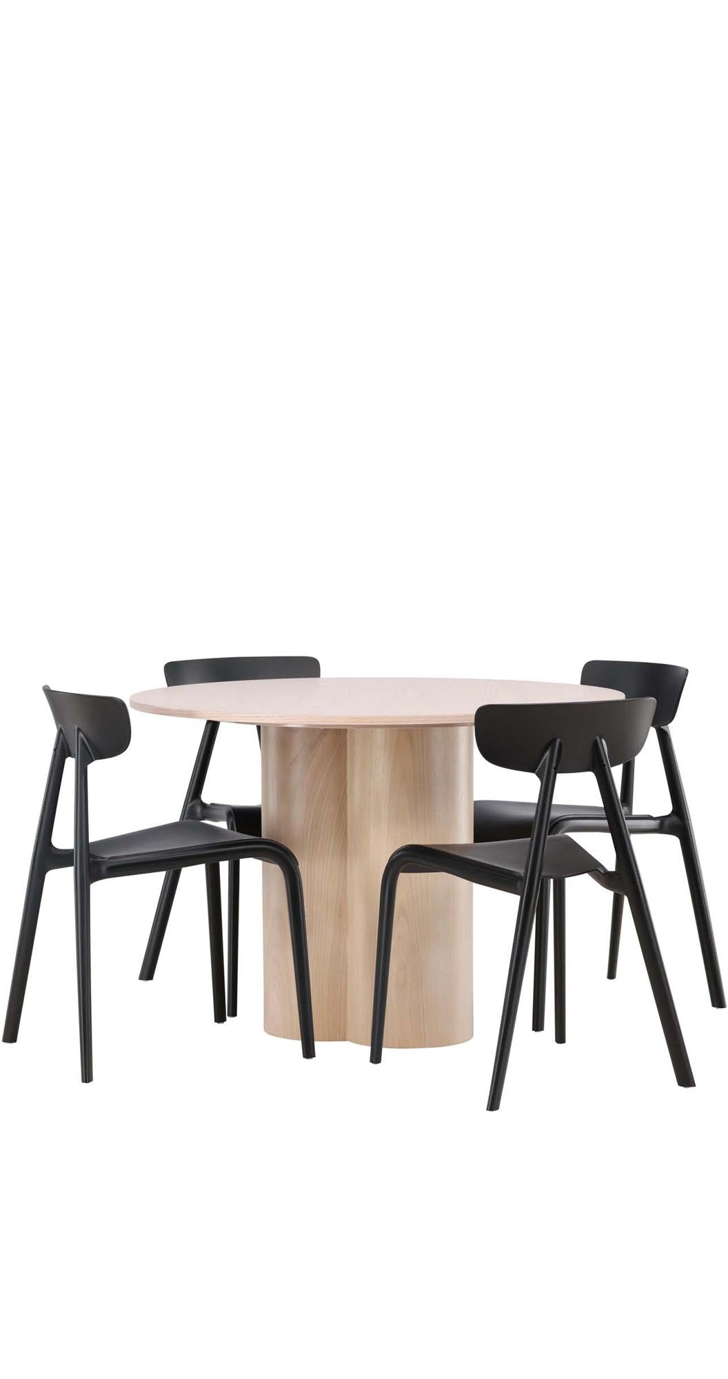 Elegantes Olivia Esszimmer Set mit 110 cm runden Tisch und 4 Ursholmen Stühlen. Perfekte Kombination aus skandinavischem Design und Funktionalität.