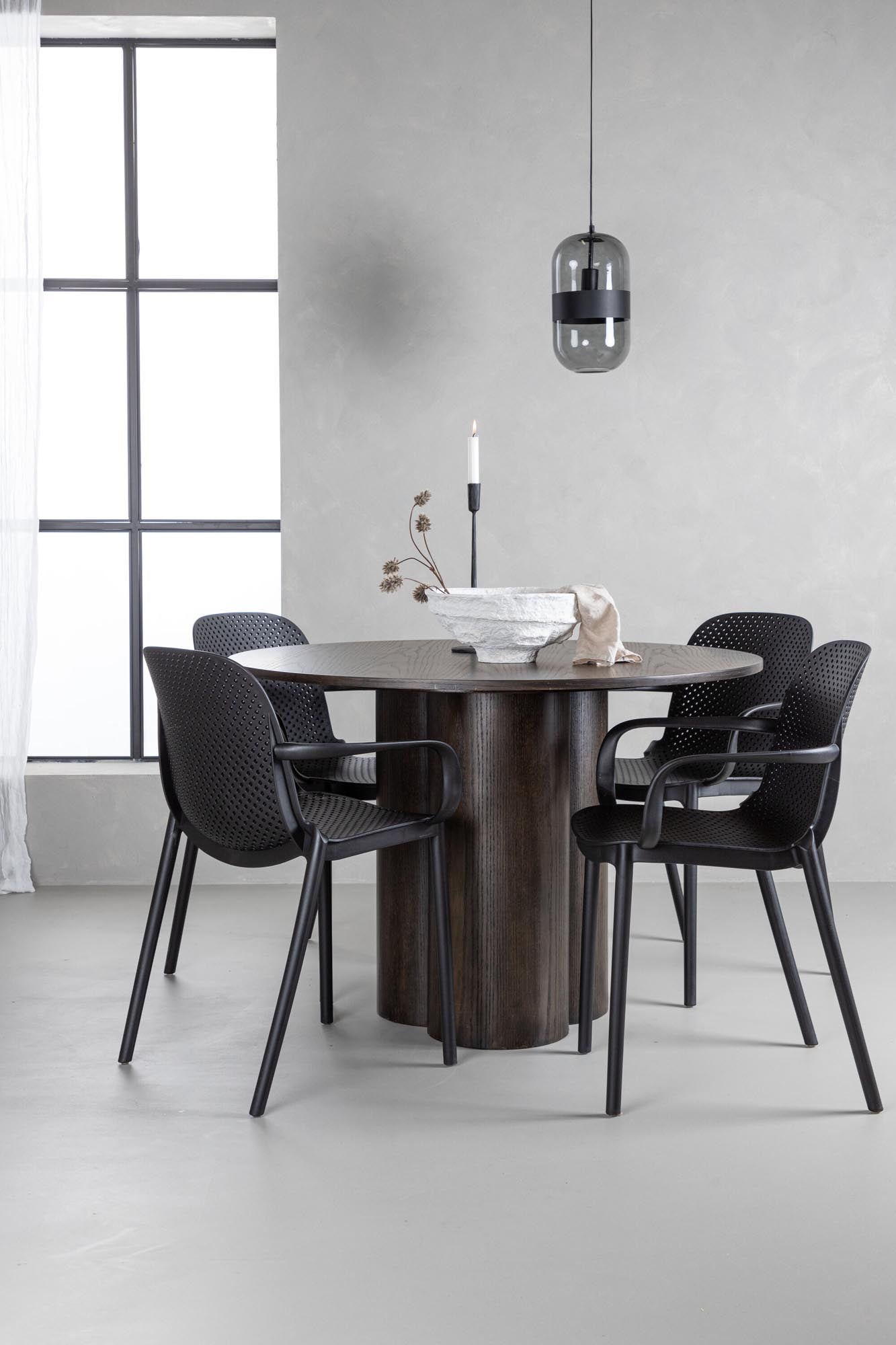 Stilvolles Olivia Esszimmer Set mit Baltimore Tisch (⌀110cm) und 4 komfortablen Stühlen. Perfekt für moderne Esszimmer! Skandinavisches Design.