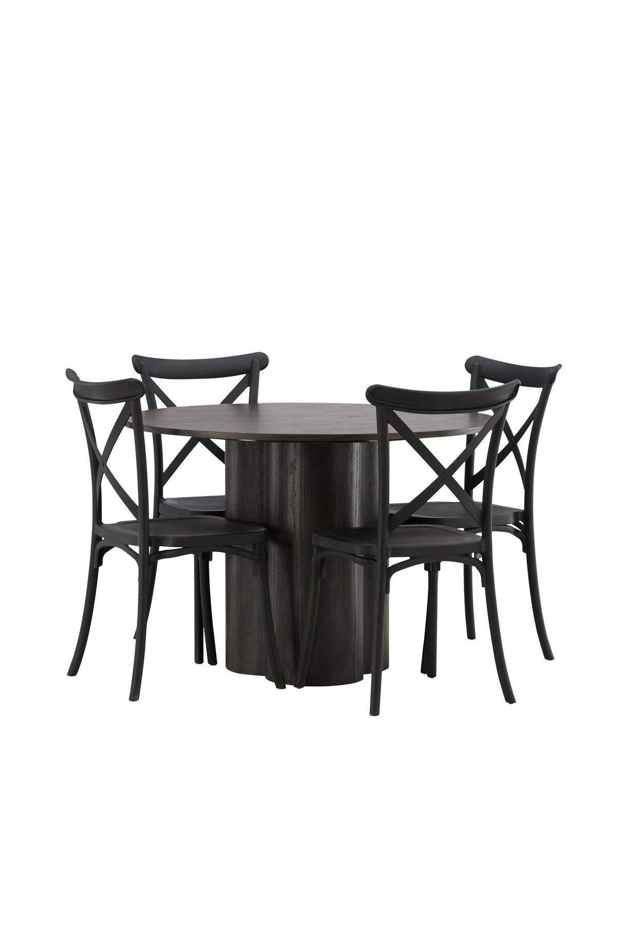 Olivia Esszimmer Set + Crosett ⌀110cm/4St. in Braun / Schwarz präsentiert im Onlineshop von KAQTU Design AG. Esszimmerset ist von Venture Home