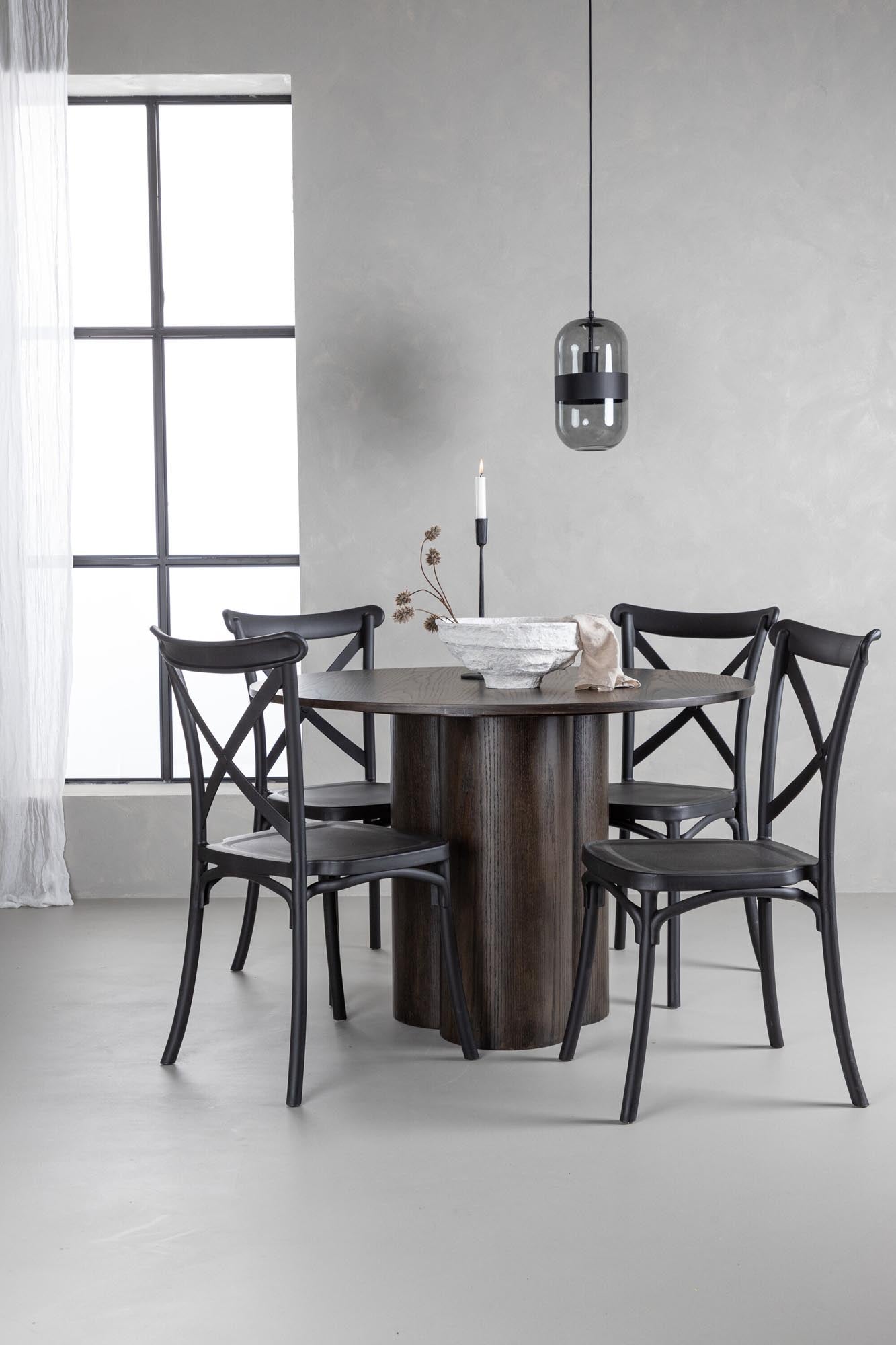 Stilvolles Olivia Esszimmer Set mit Crosett Tisch ⌀110cm und 4 komfortablen Stühlen von Venture Home – ideal für gesellige Abende!